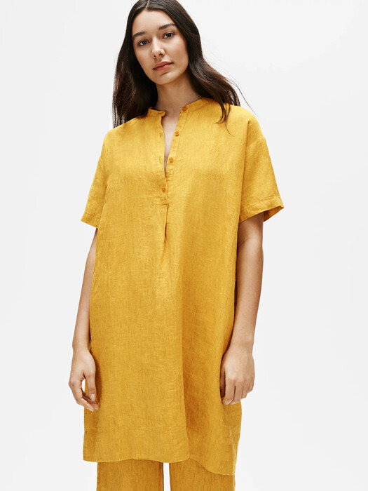Washed Organic Linen Delave Mandarin Collar Shirtdress | EILEEN FISHER Washed Organic Linen Delave Mandarin Collar Shirtdress | EILEEN FISHER