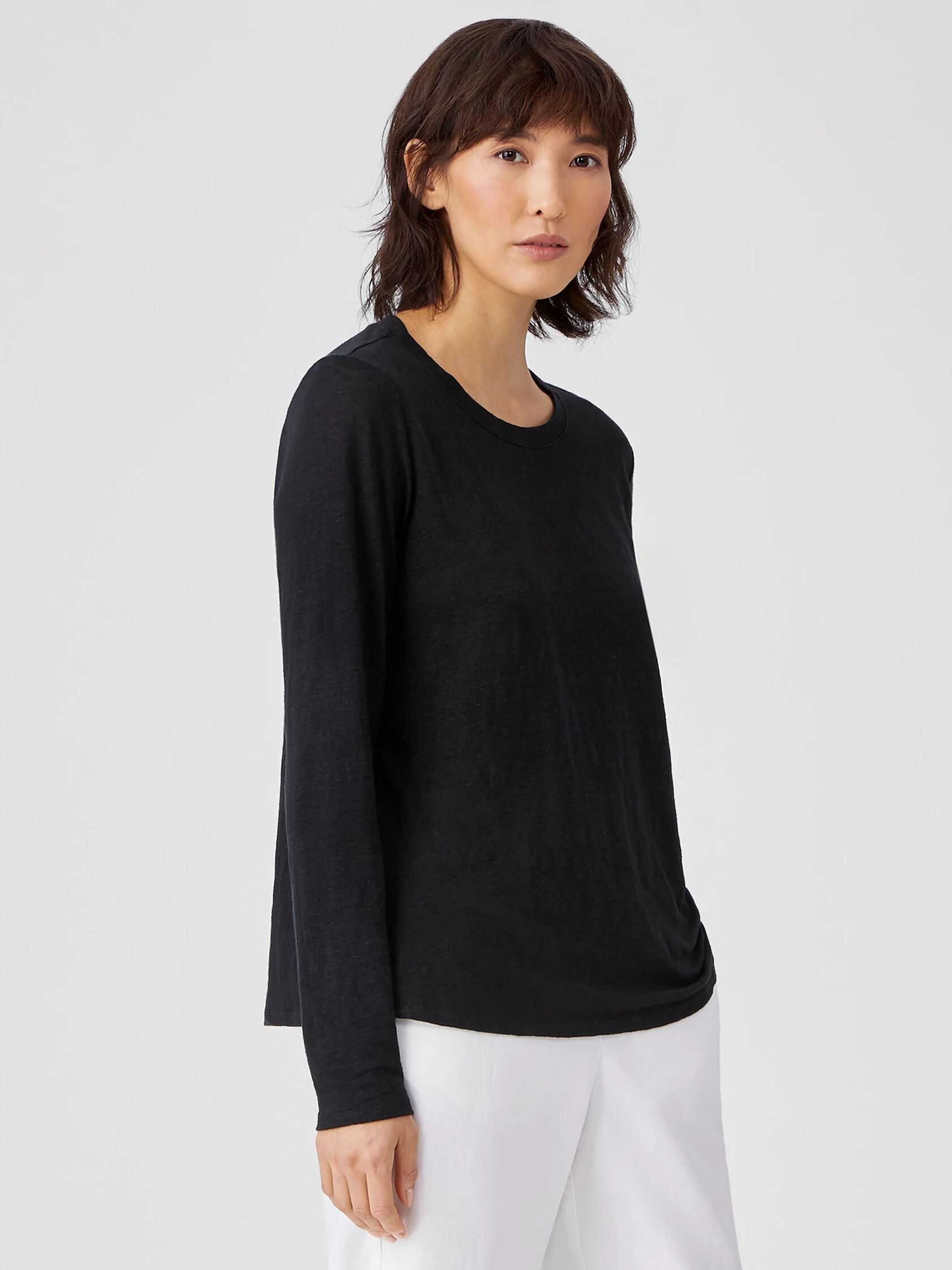 Organic Linen Jersey Crew Neck Top EILEEN FISHER
