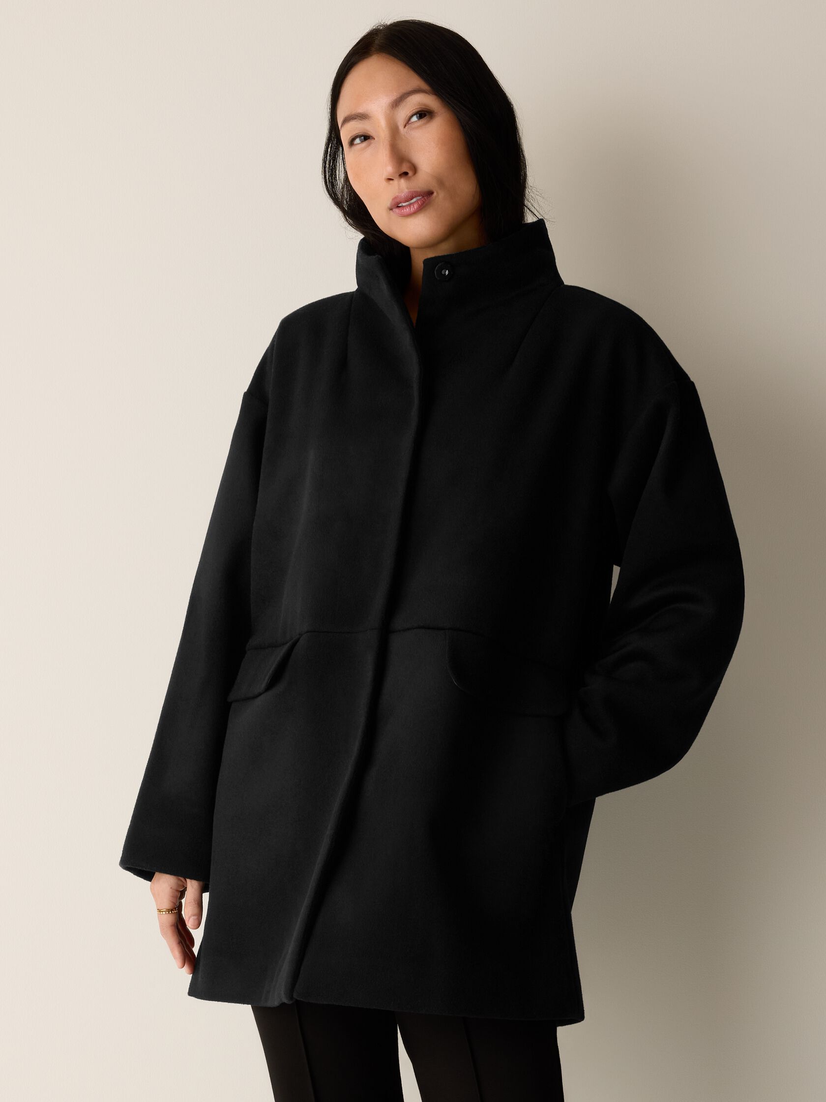 Soft Wool Melton High Collar Coat