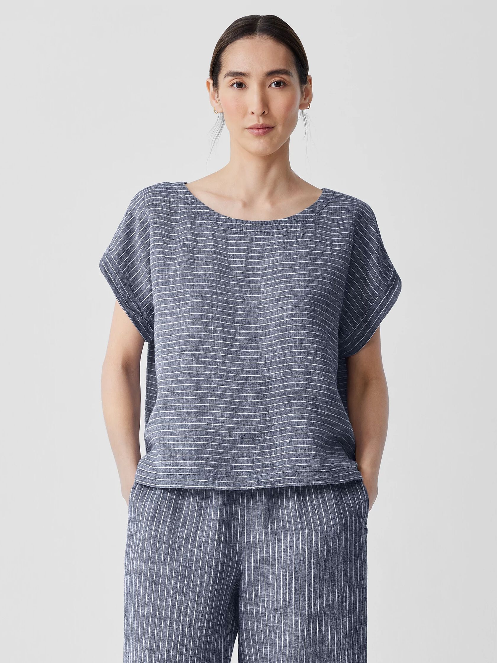 Puckered Organic Linen Ballet Neck Top