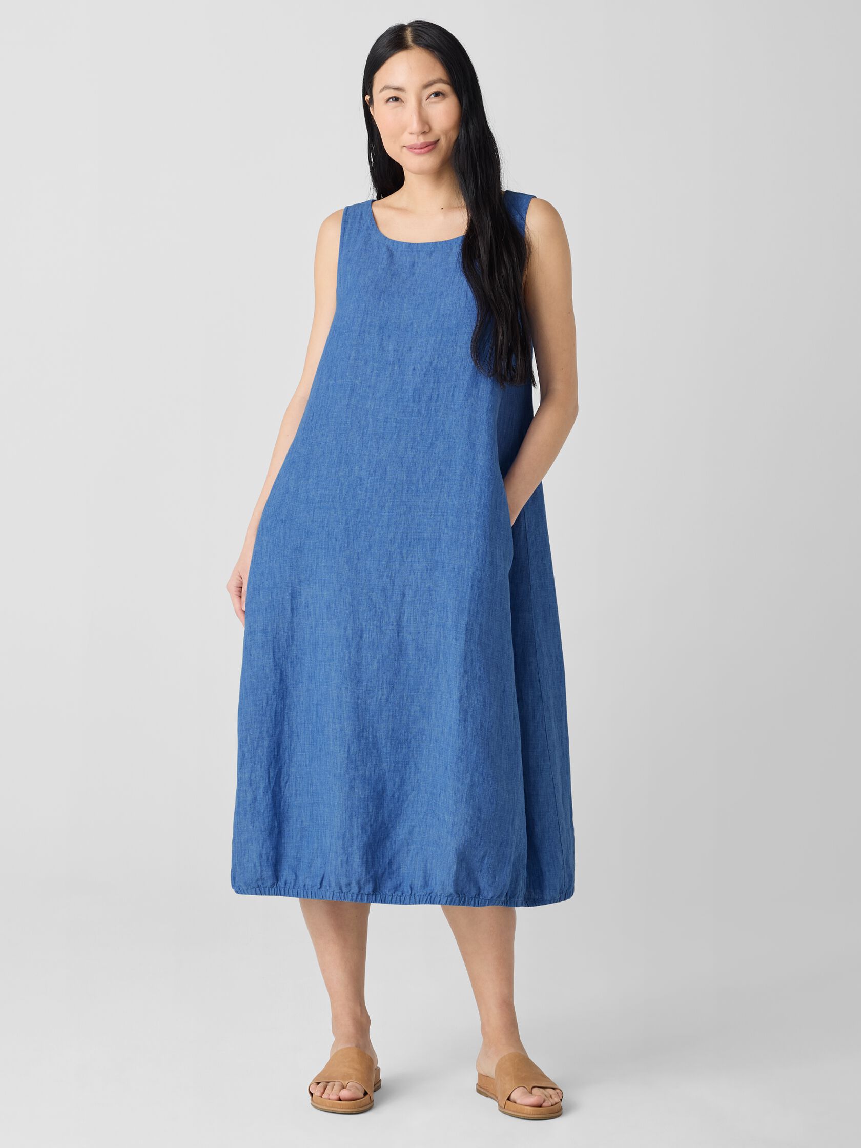 Washed Organic Linen Délavé Lantern Dress