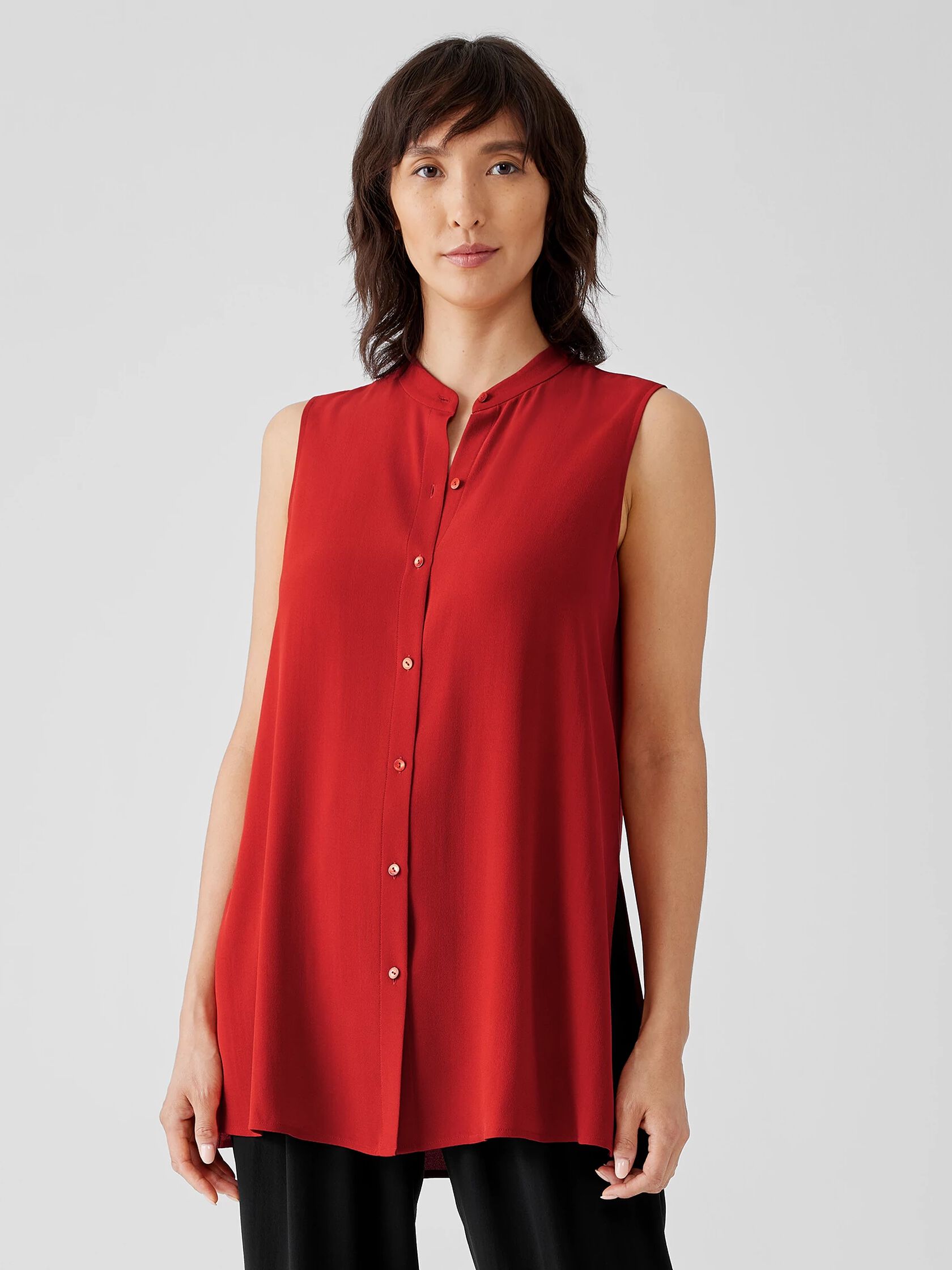 Silk Georgette Crepe Sleeveless Shirt