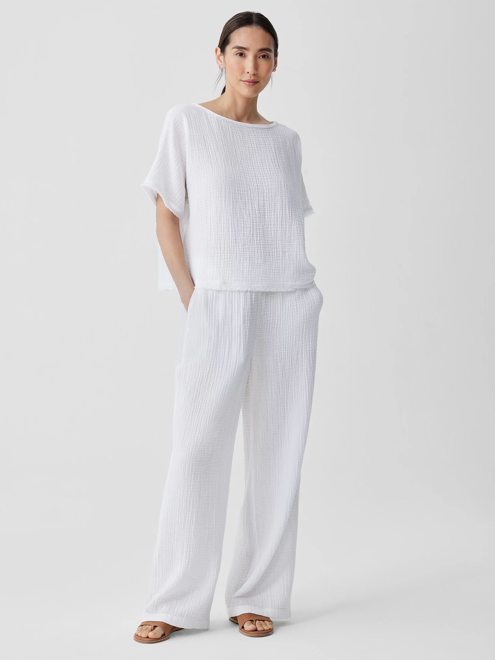 Organic Cotton Lofty Gauze Bateau Neck Top | EILEEN FISHER