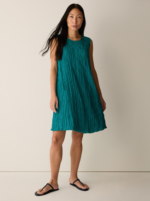 Crushed Silk Round Neck Dress | EILEEN FISHER Crushed Silk Round Neck Dress | EILEEN FISHER