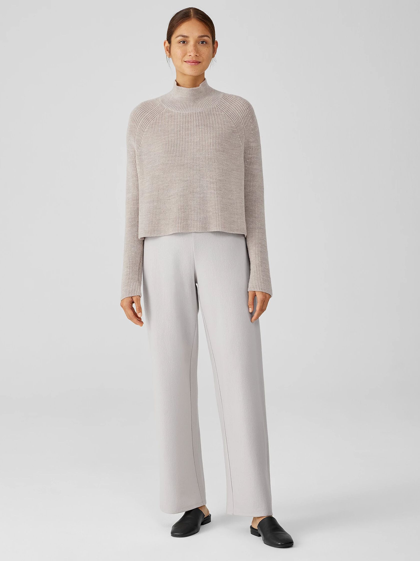 Merino Cropped Turtleneck Top in Regenerative Wool