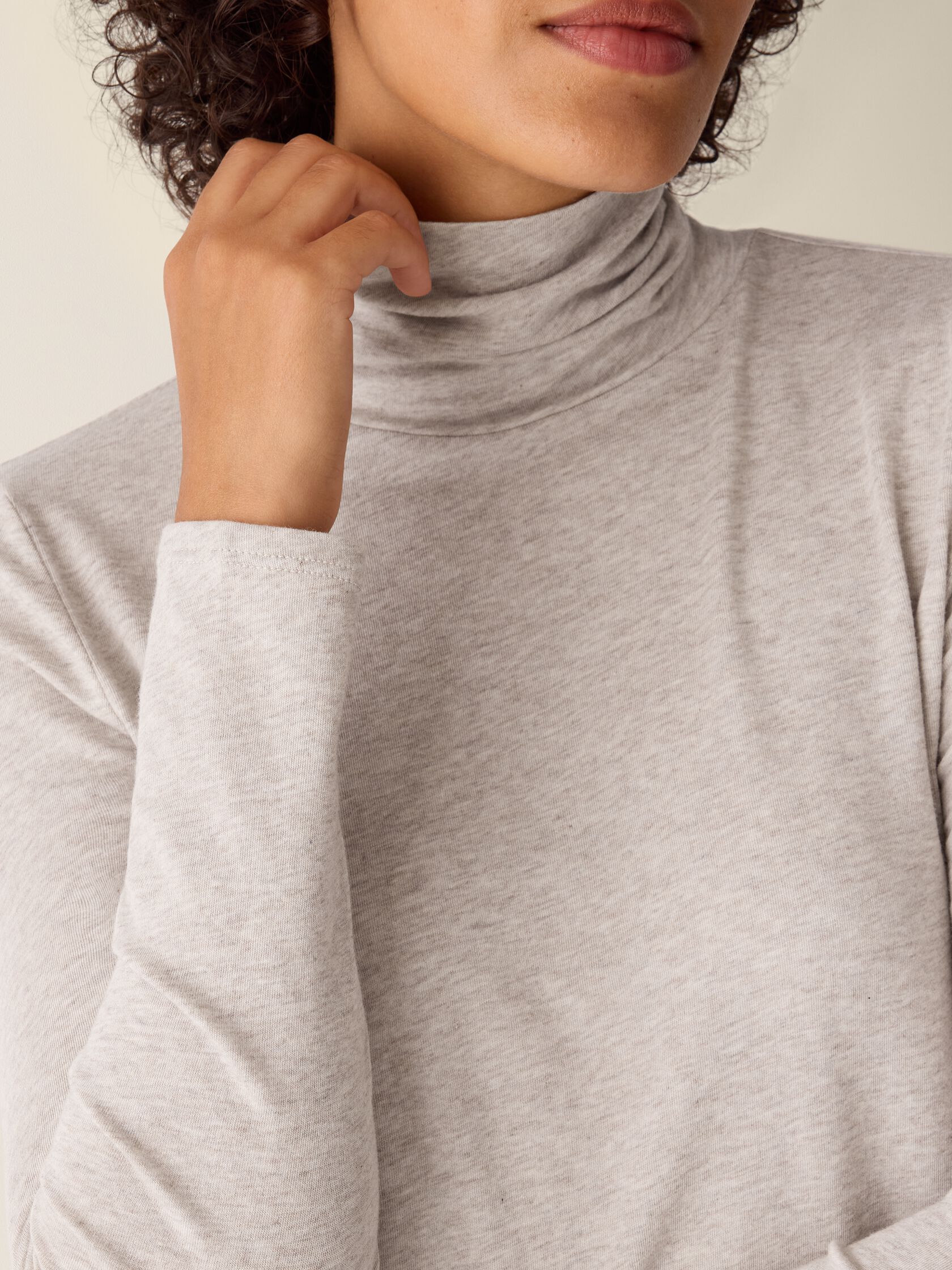 Mélange Sheer Cotton Blend Knit Turtleneck Top