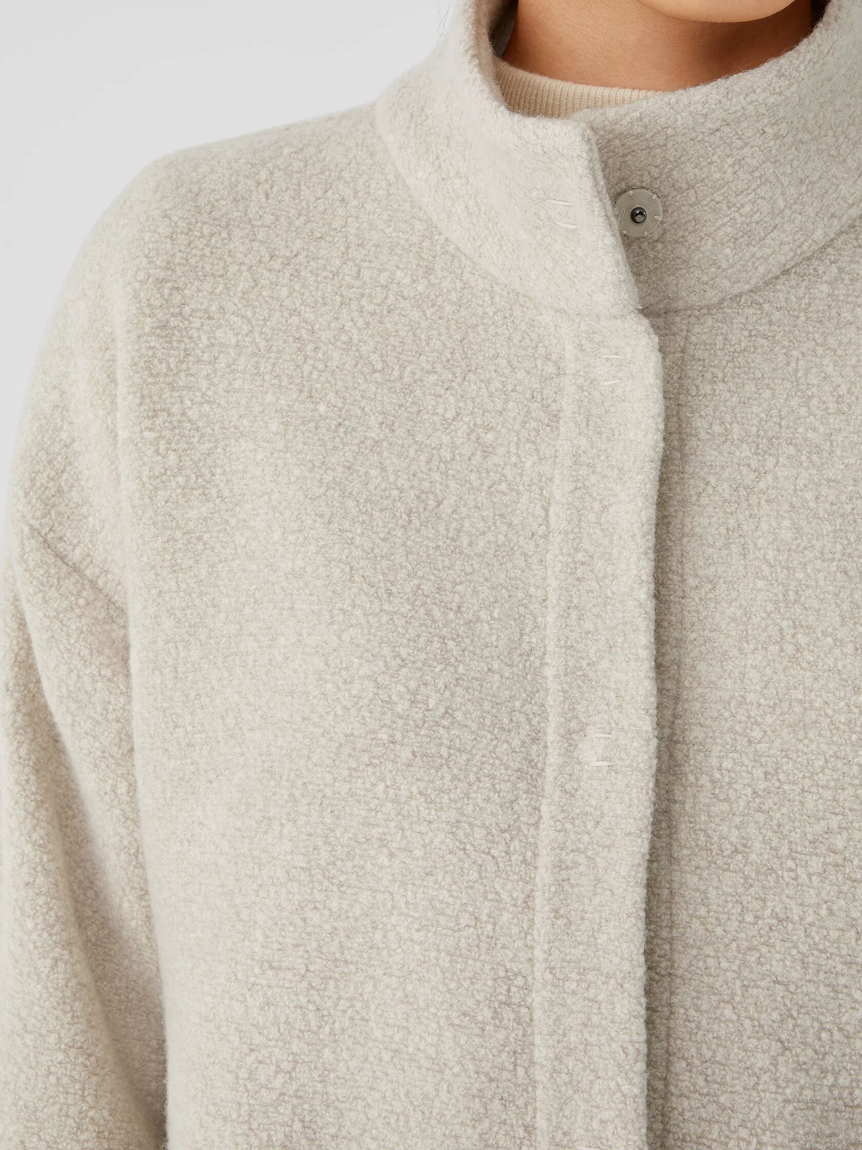 Boucle Wool Knit High Collar Jacket