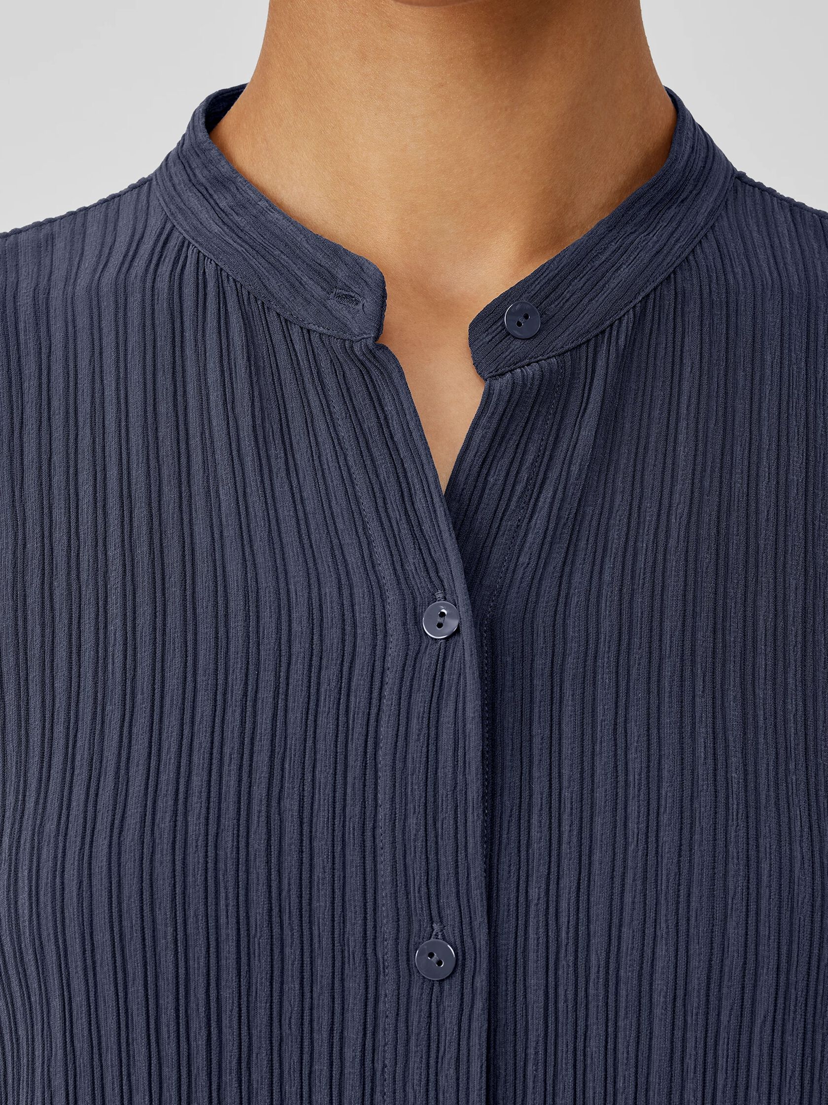 Accordion Silk Jacquard Mandarin Collar Long Shirt