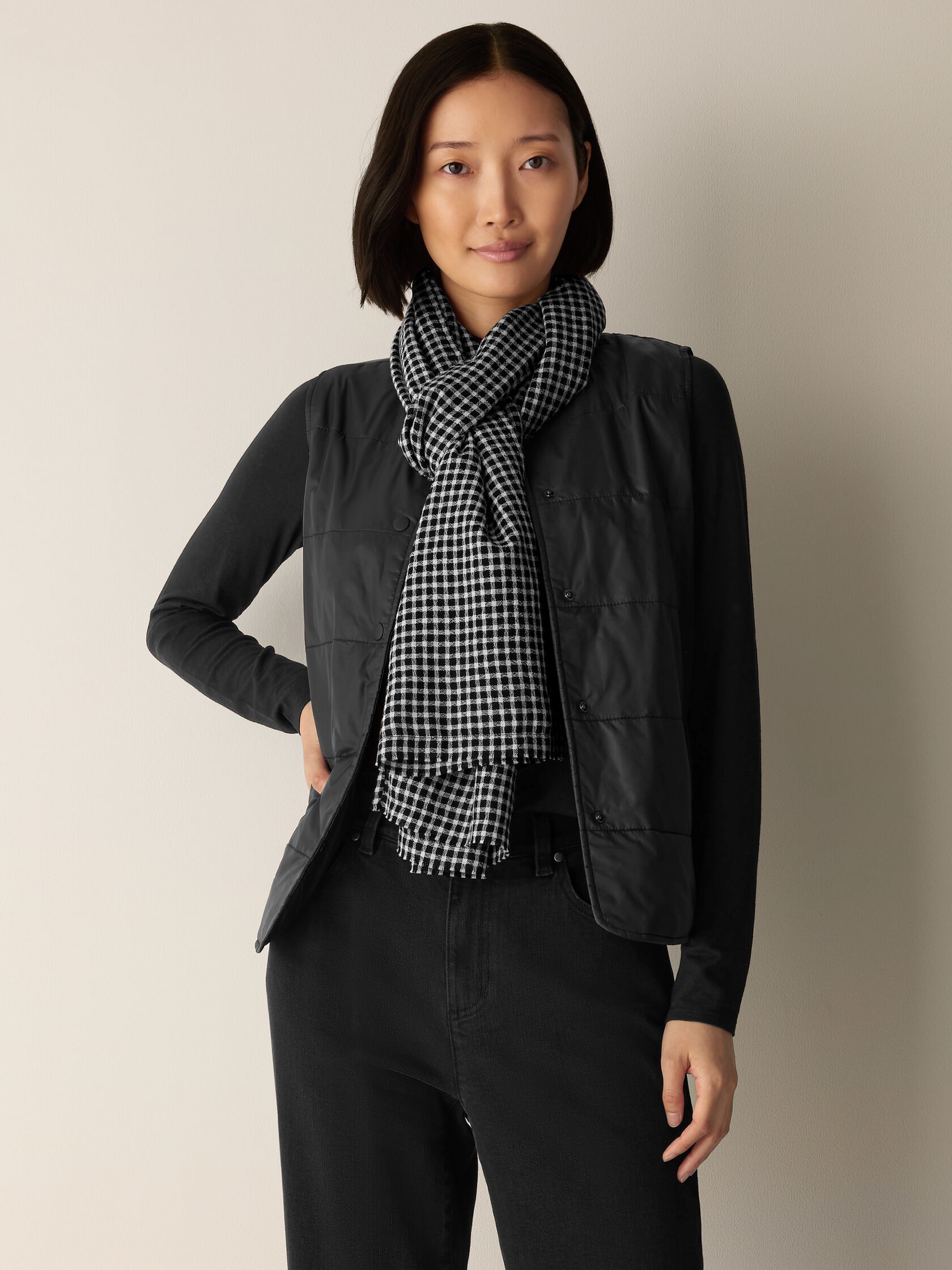 Wool Cotton Check Scarf