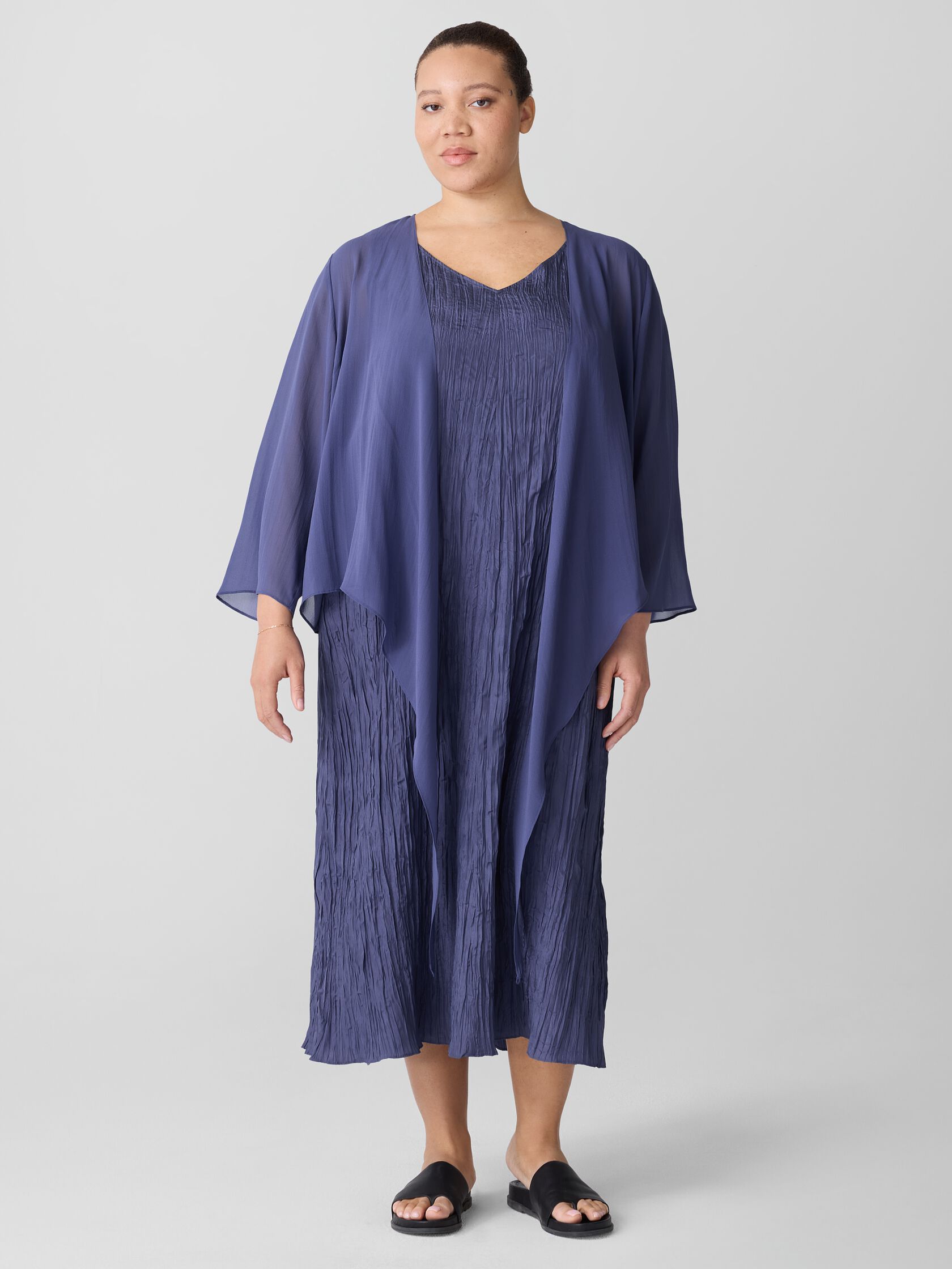 Crushed Silk V-Neck Dress