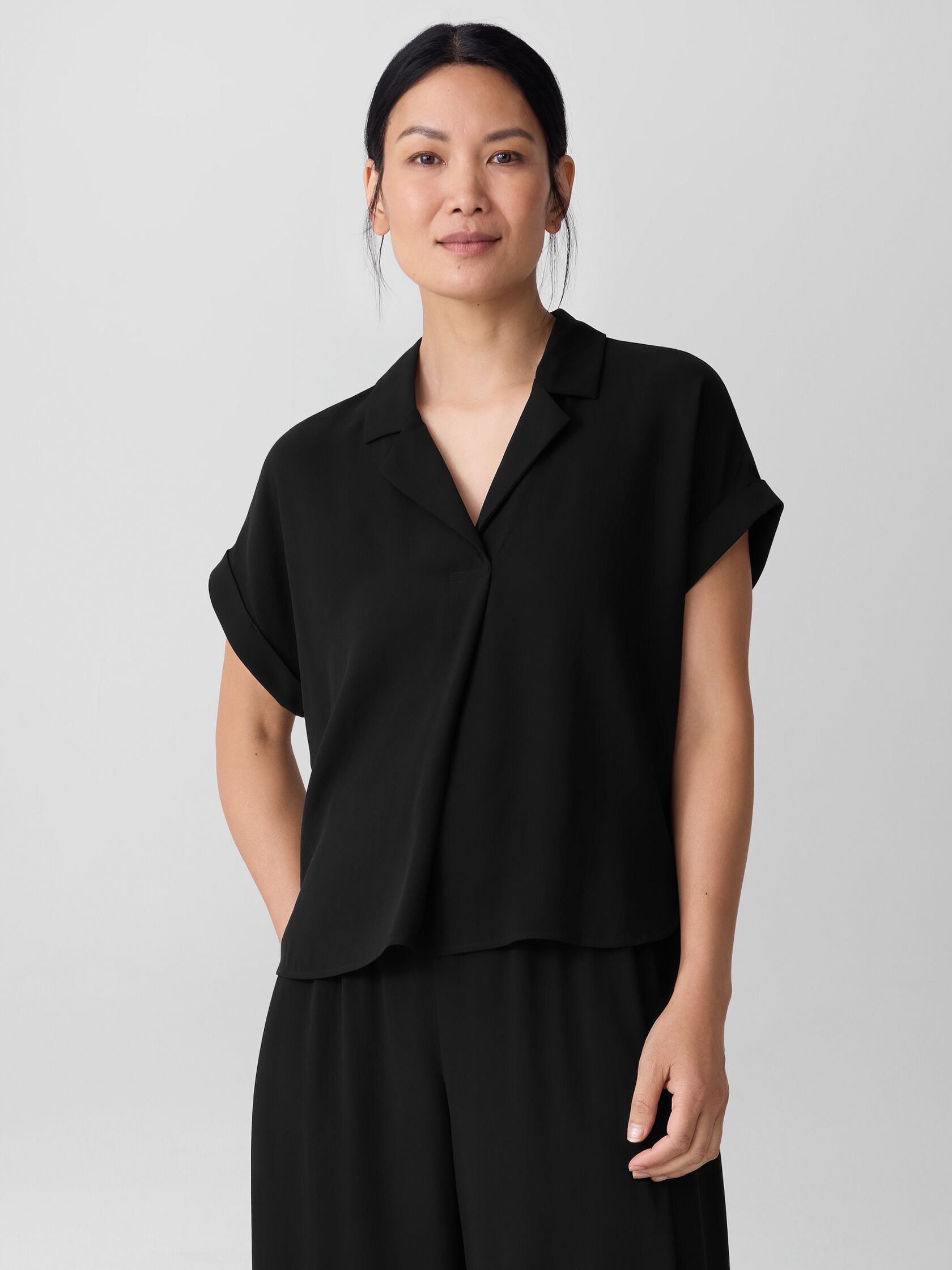 Silk Georgette Crepe Notch Collar Top