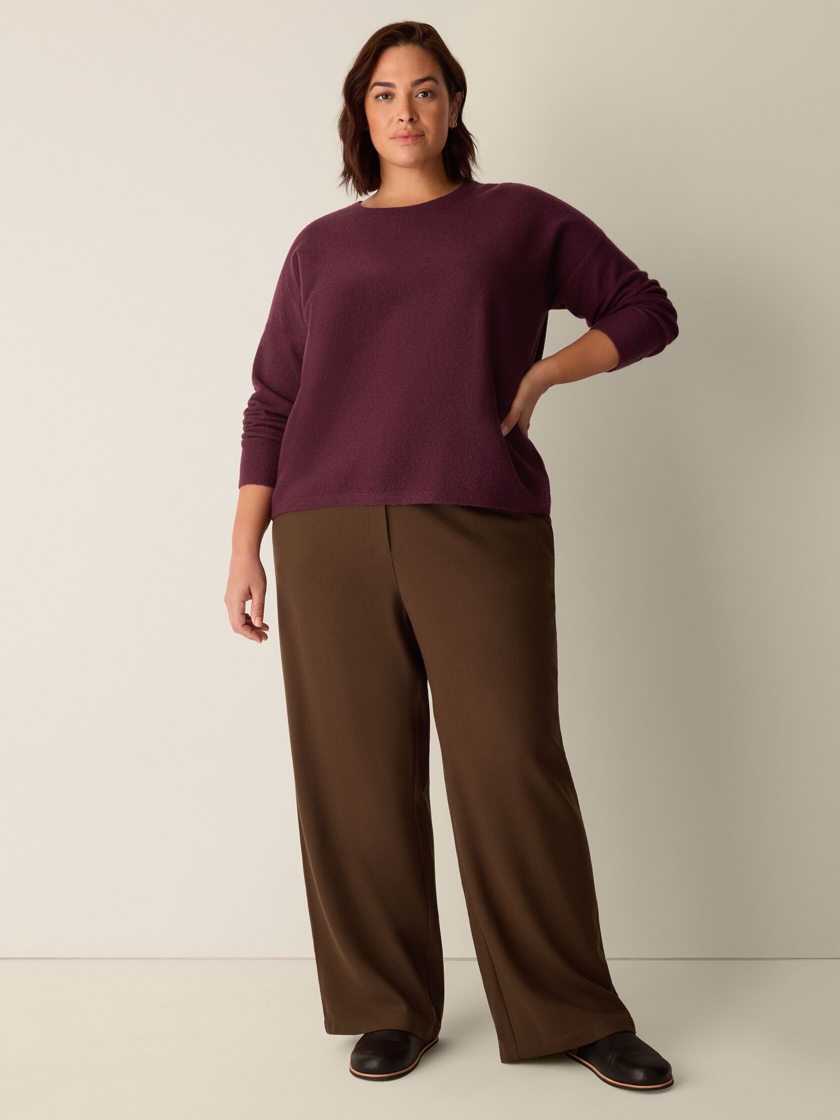 Fine Felted Wool Crew Neck Top in Regenerative Wool