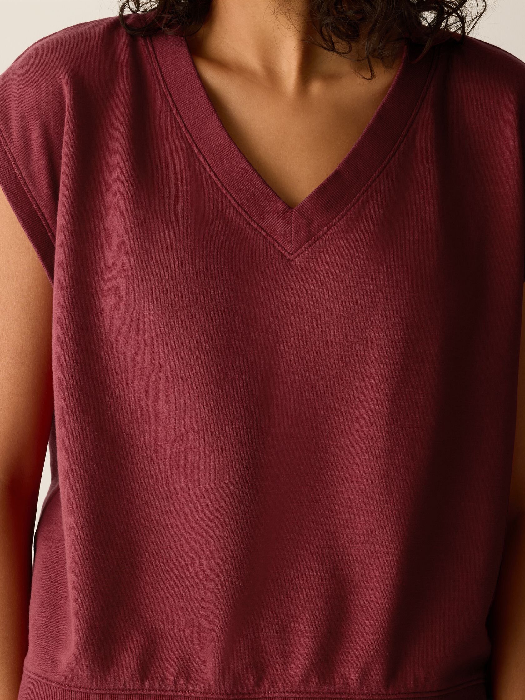 Garment-Dyed Organic Cotton Terry V-Neck Top