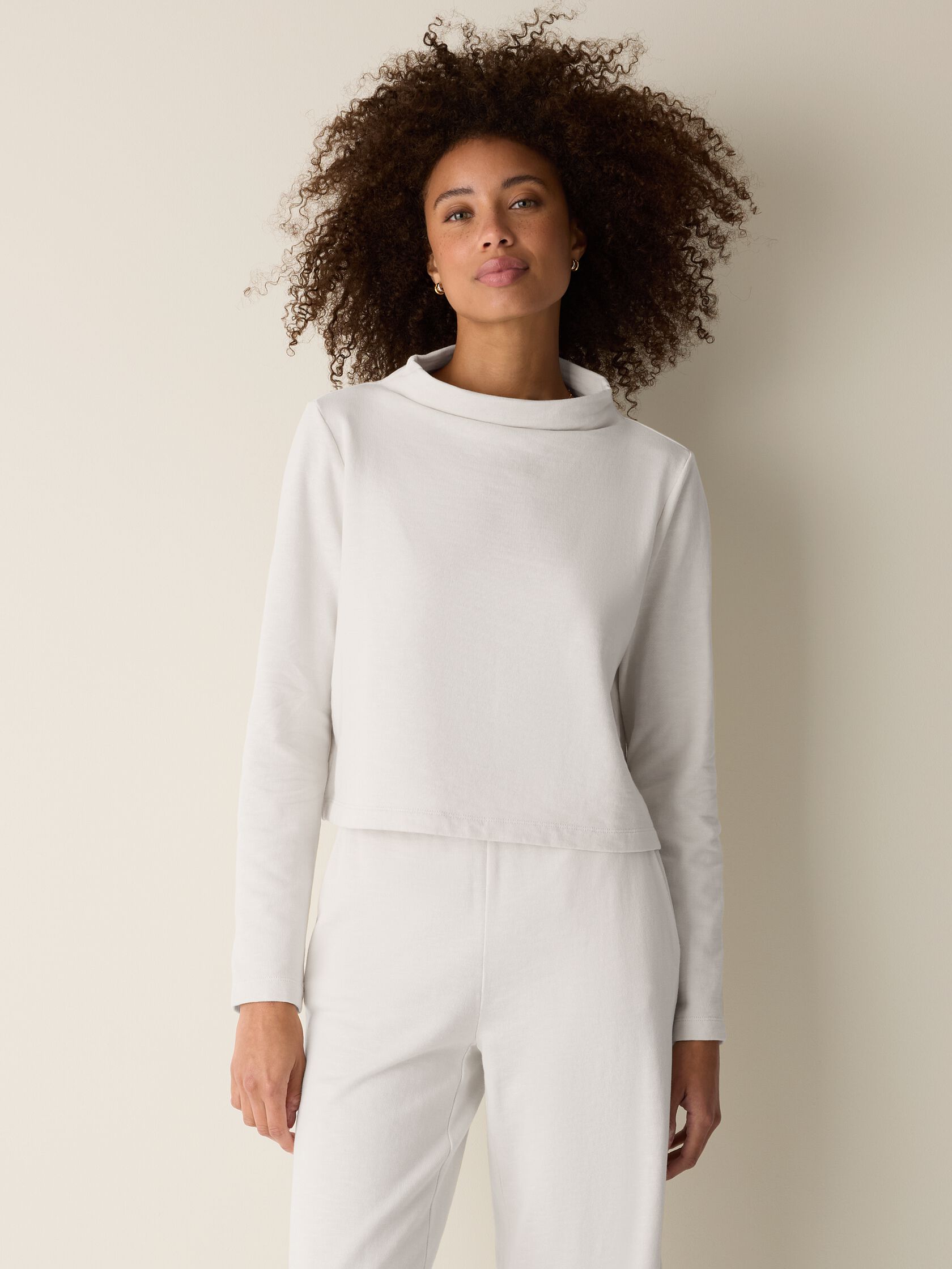 Garment-Dyed Organic Cotton Terry Funnel Neck Top