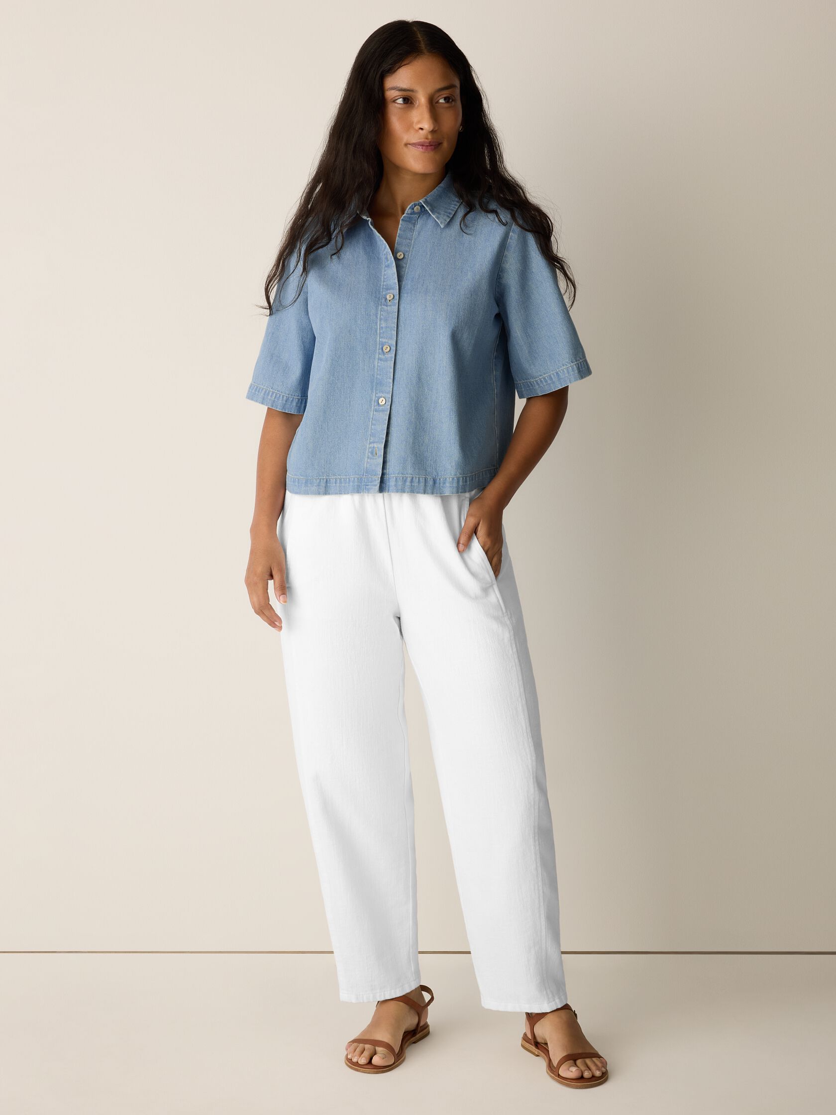 Lightweight Organic Cotton Denim Elbow-Sleeve Shirt