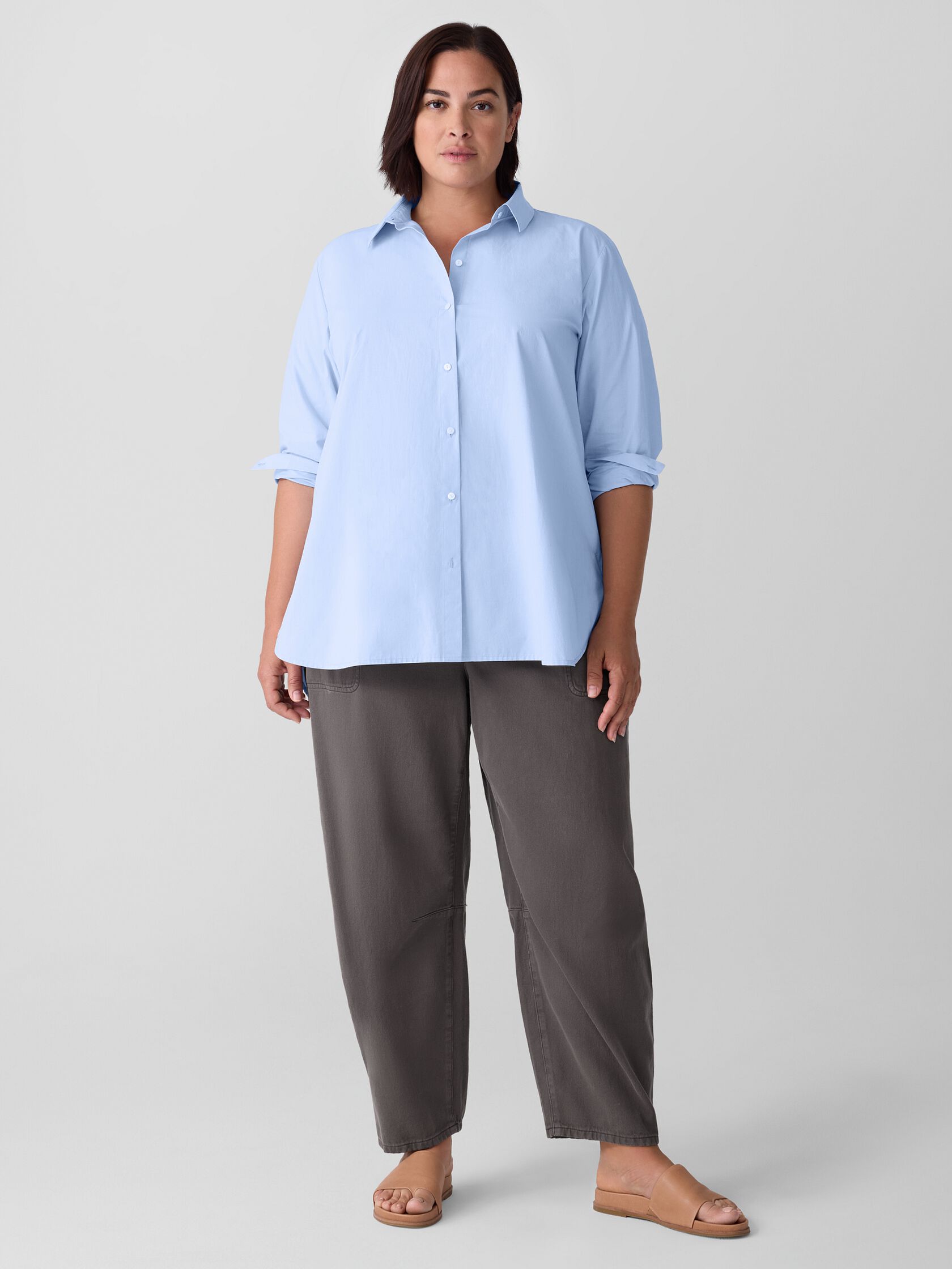 Striped Poplin Classic Collar Shirt