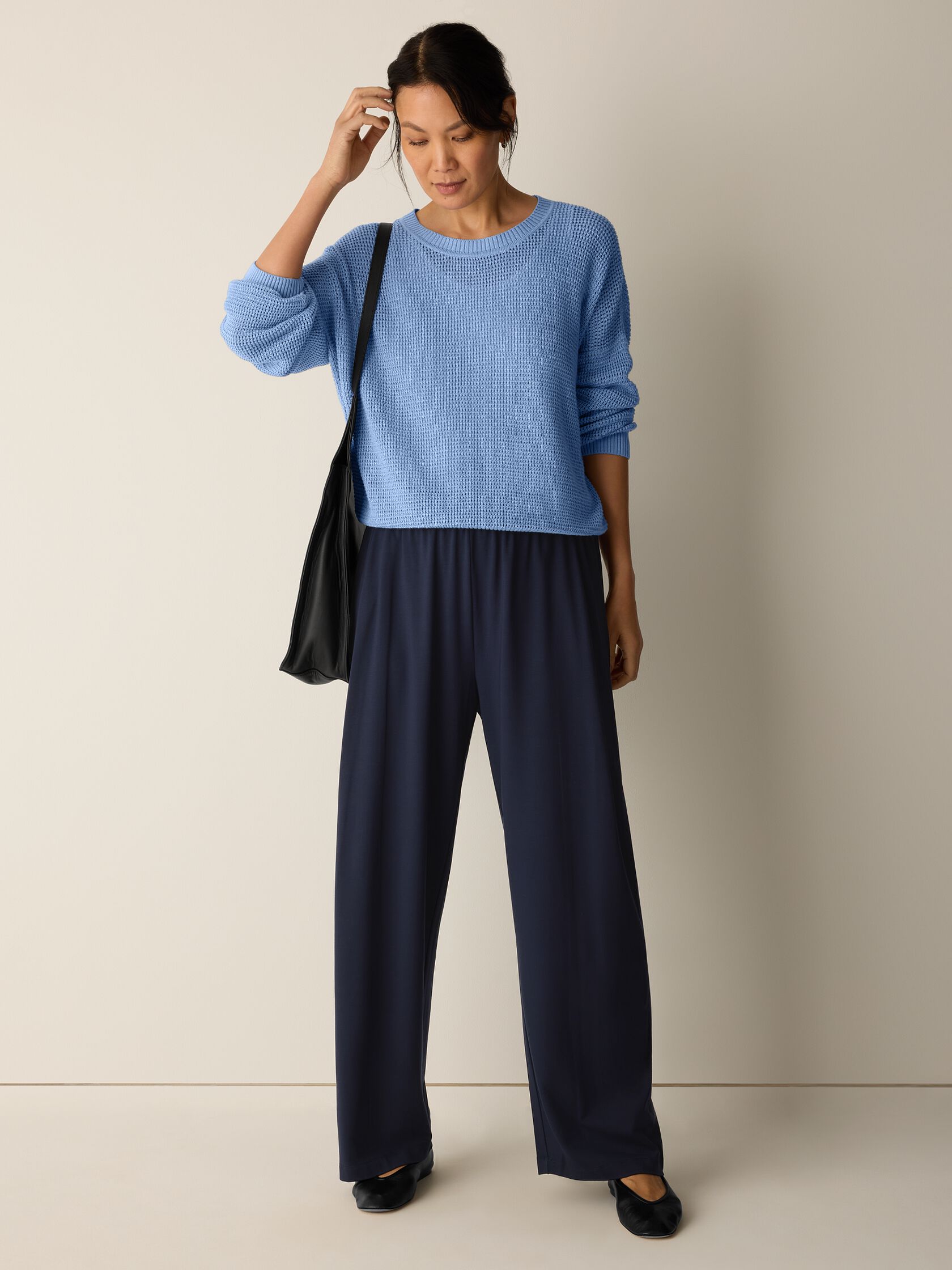 Stretch Jersey Knit Pleated Straight Pant