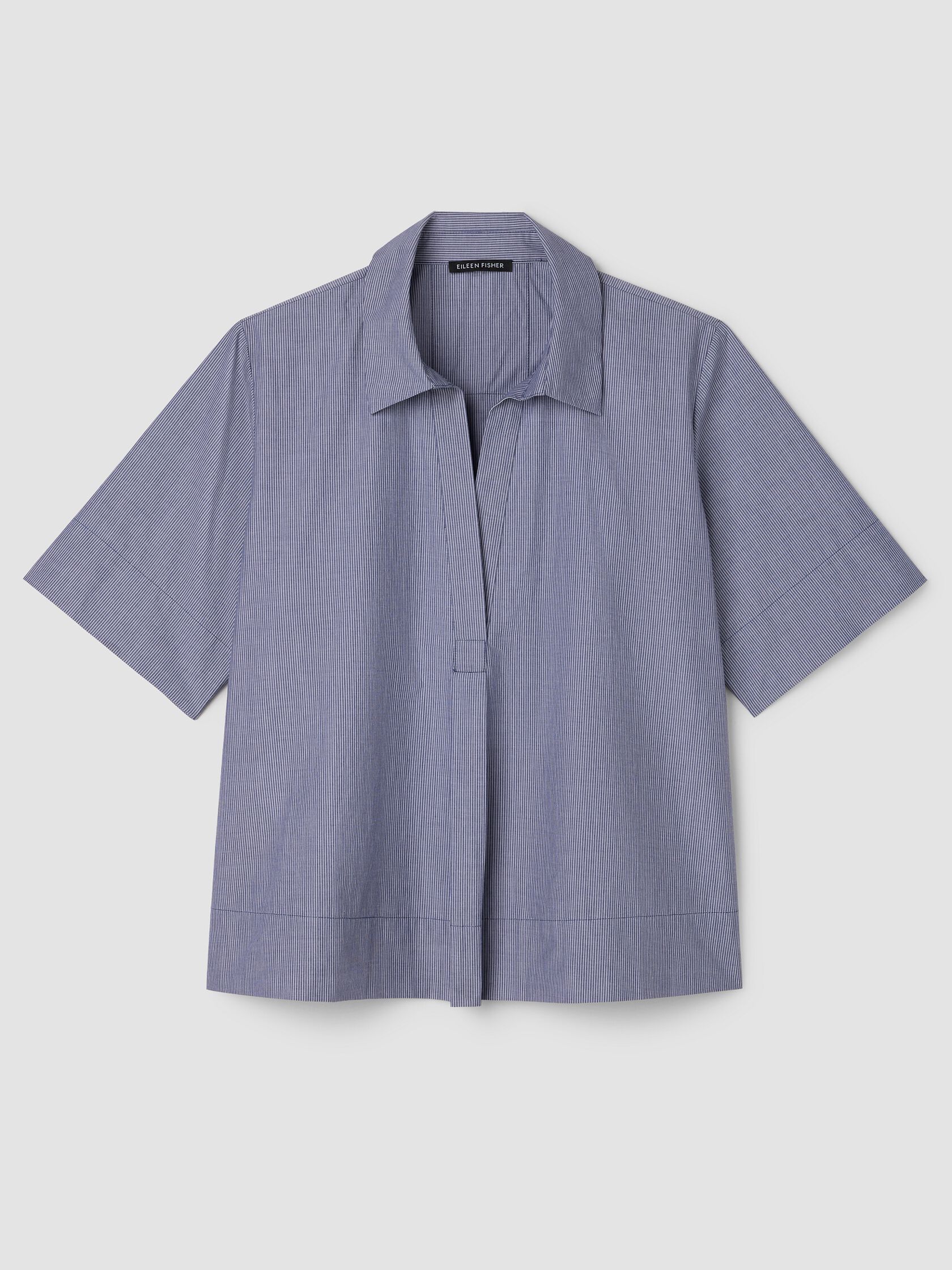 Striped Organic Cotton Poplin Split Neck Top