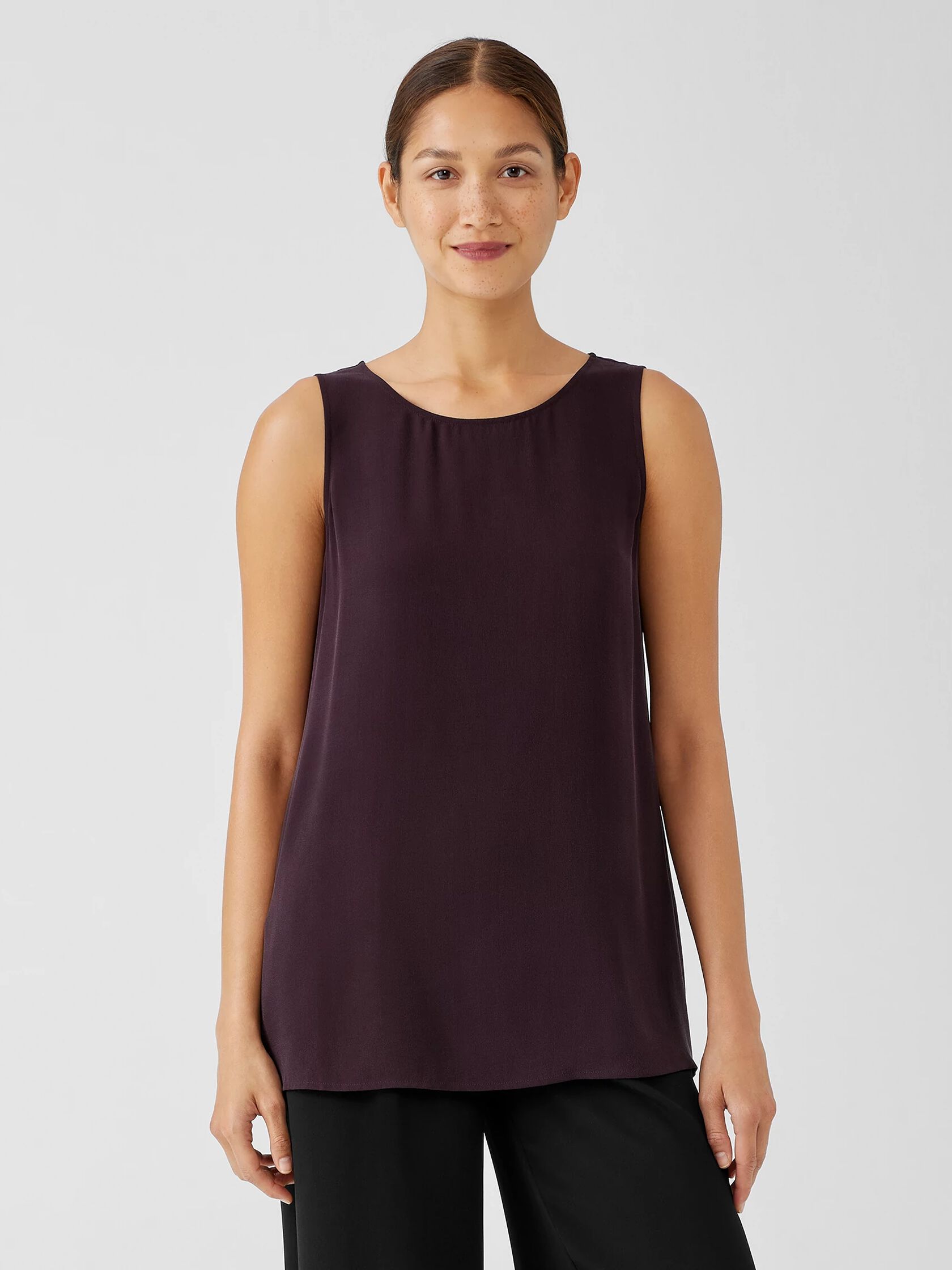 Silk Georgette Crepe Ballet Neck Tank