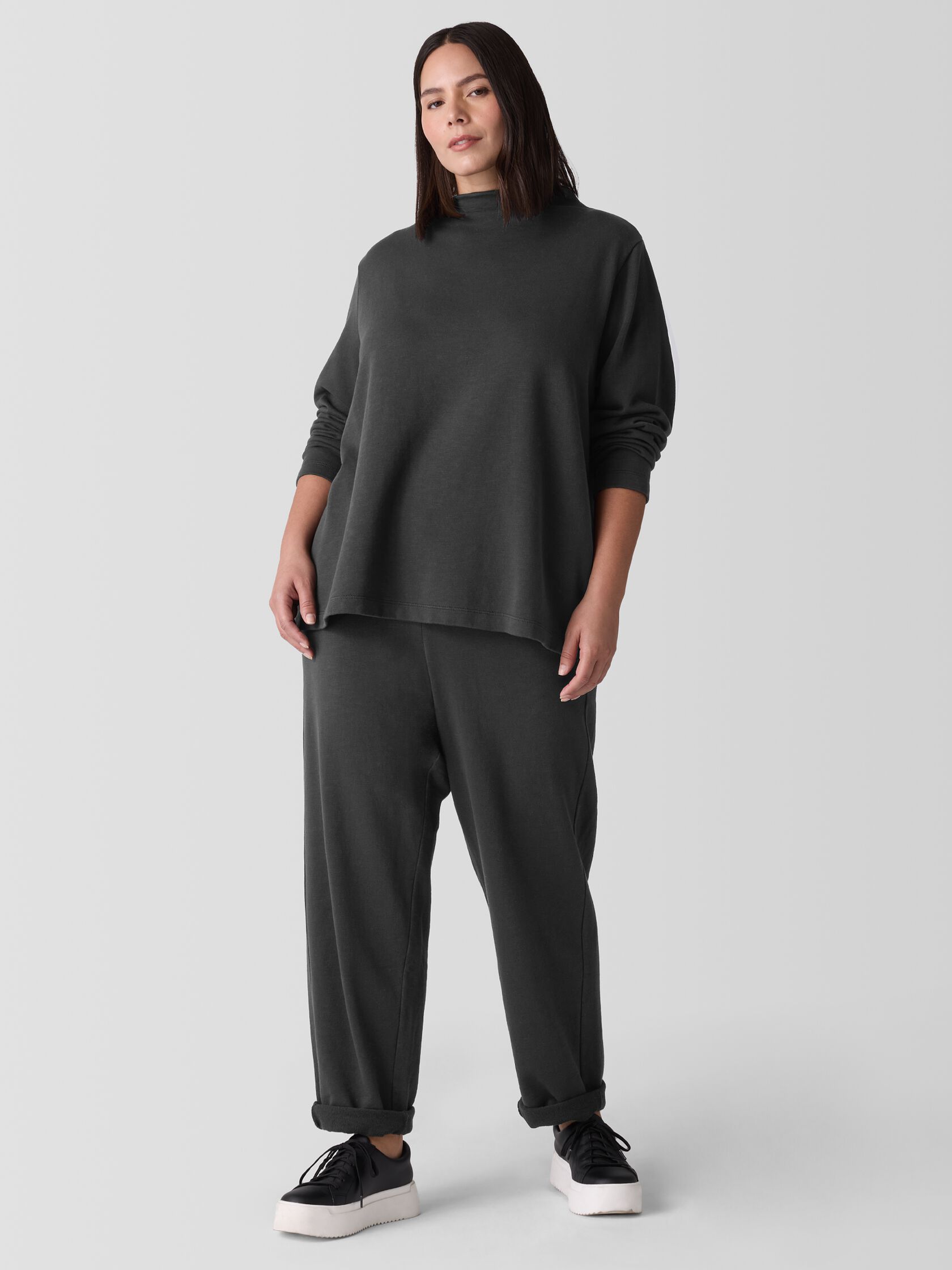 Garment-Dyed Terry Funnel Neck Top