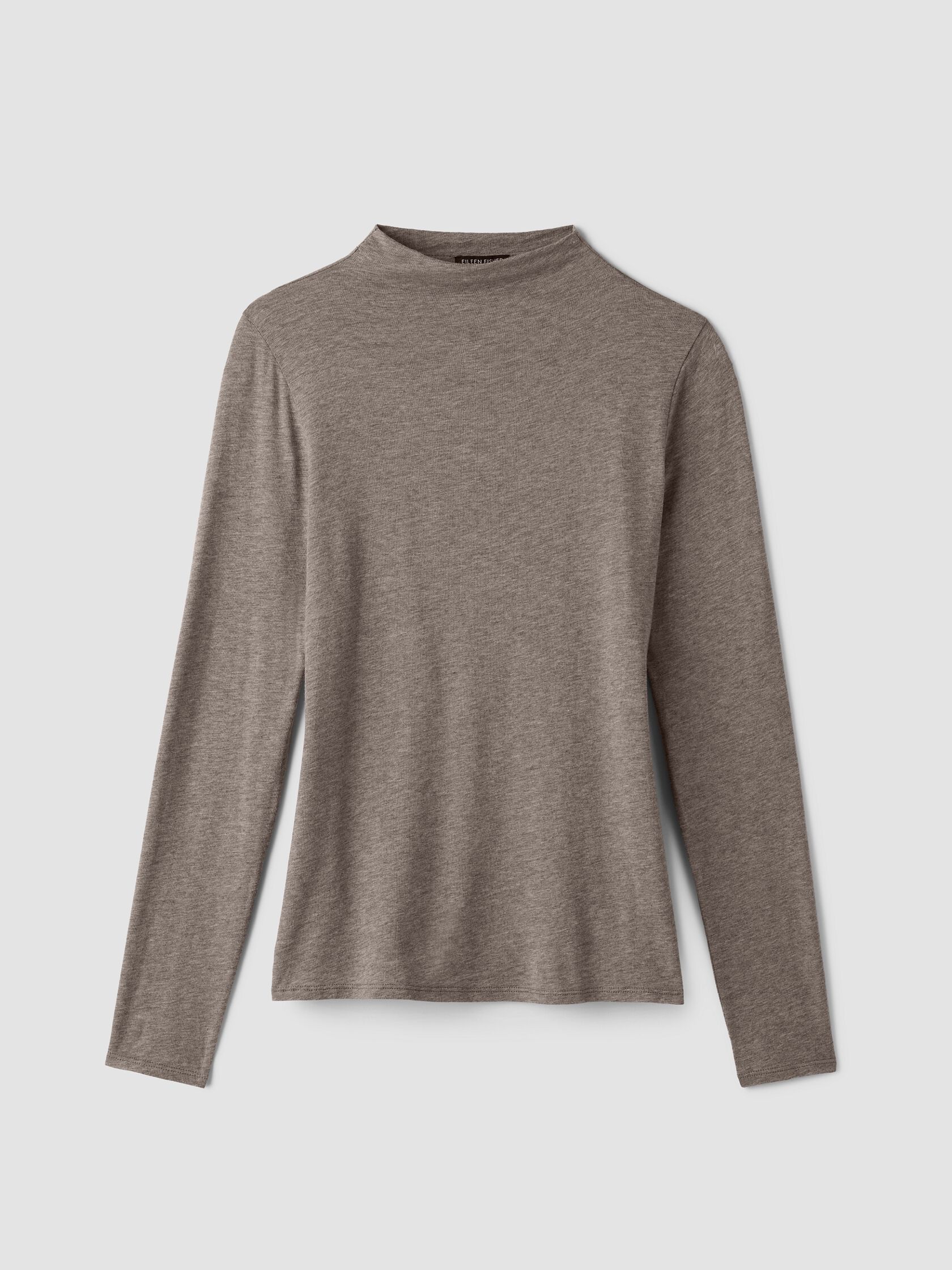 M&eacute;lange Sheer Cotton Blend Knit Funnel Neck Top