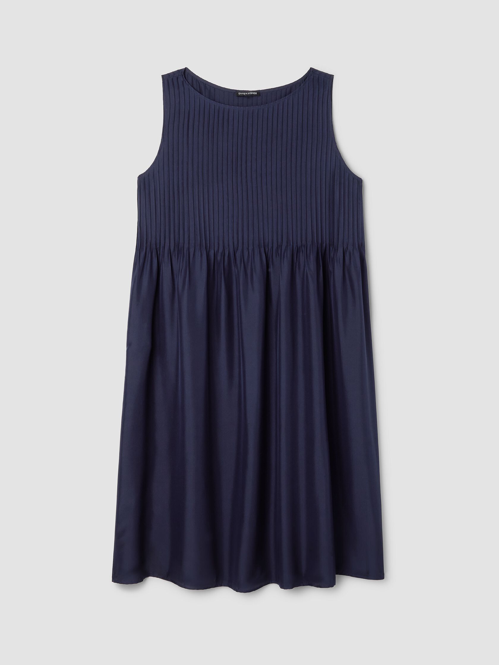 Pleated Silk Bateau Neck Dress