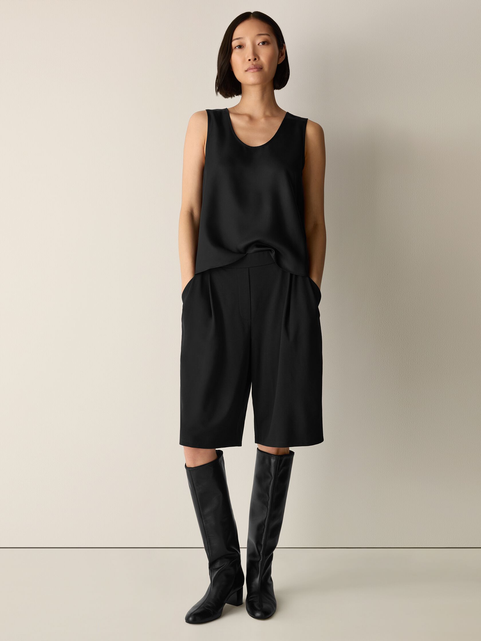 Silk Twill Curved V-Neck Tank