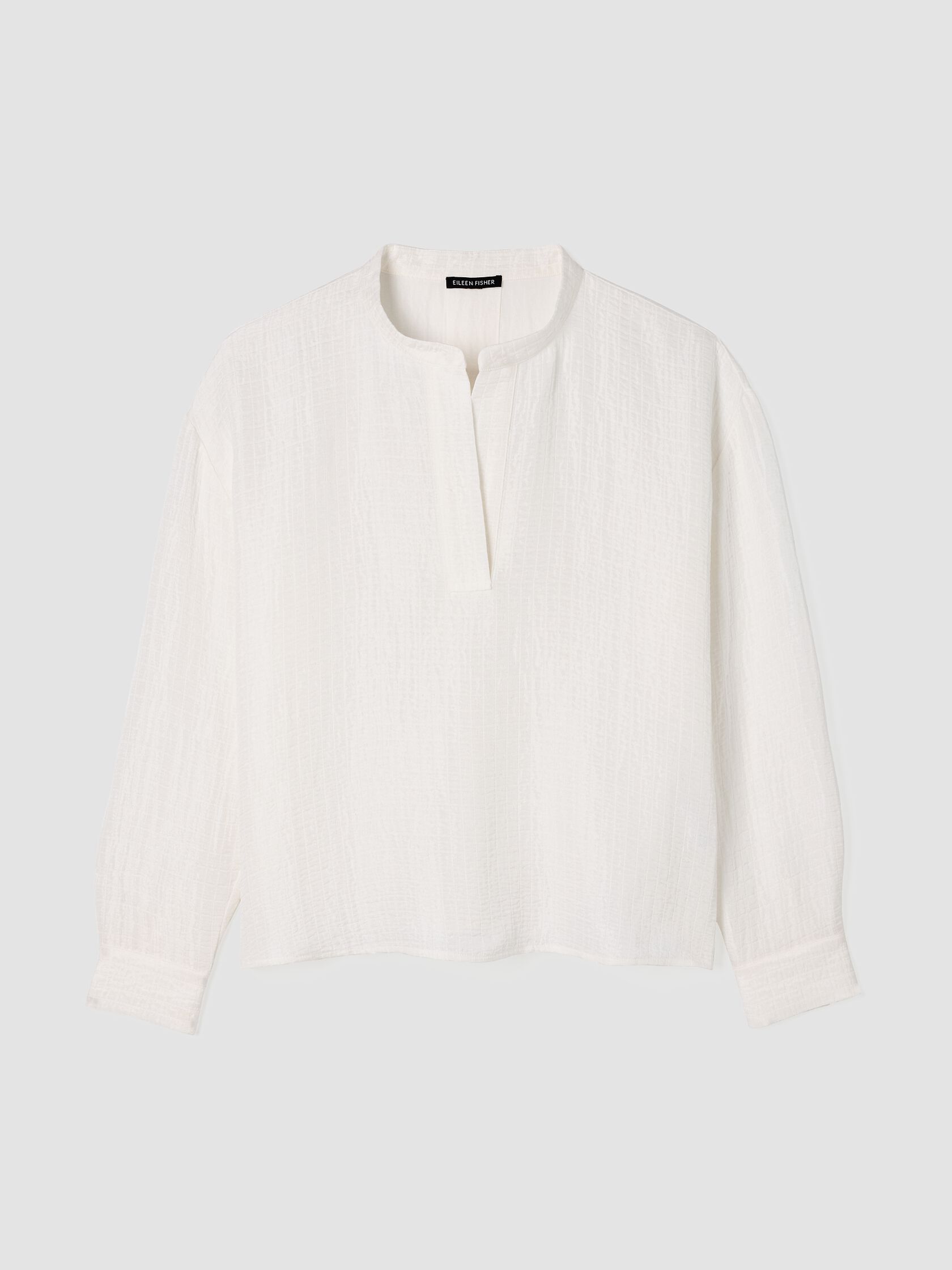 Silk Linen Box Band Collar Top