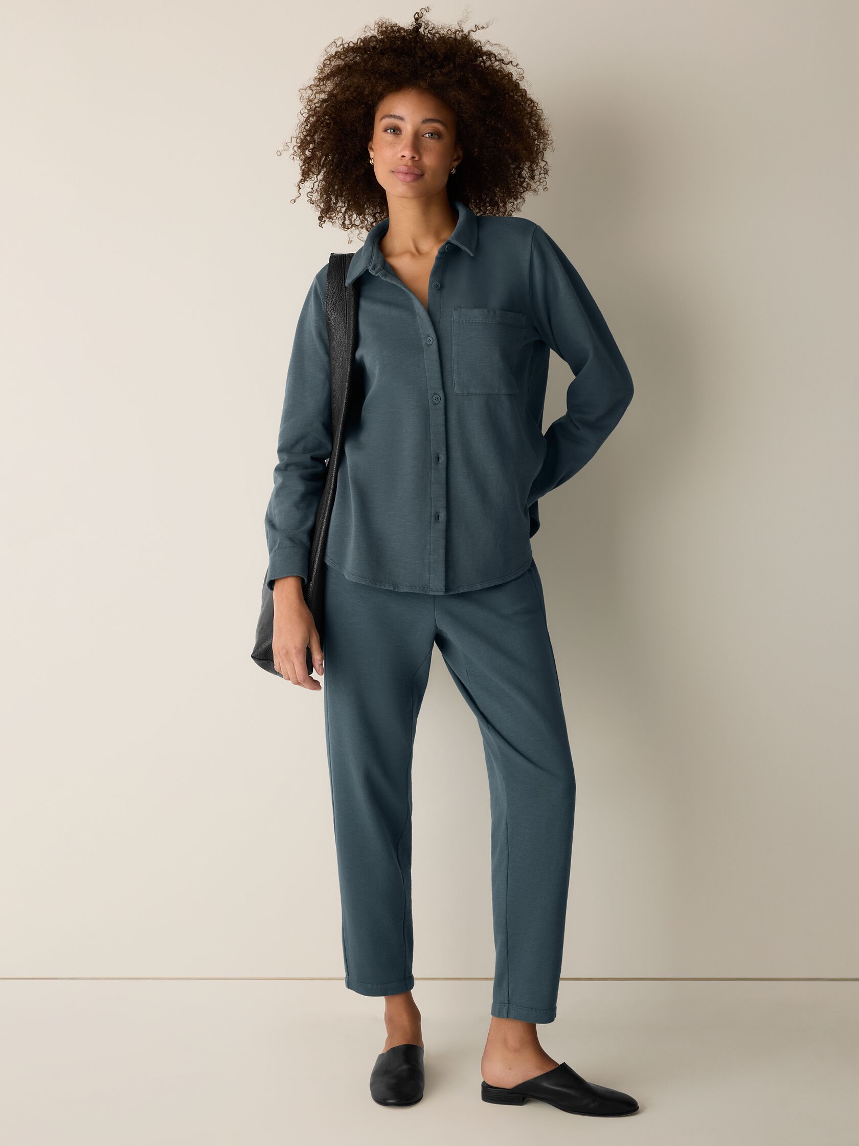 Garment-Dyed Organic Cotton Terry Classic Collar Shirt