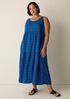 Puckered Organic Linen Plaid Tiered Dress