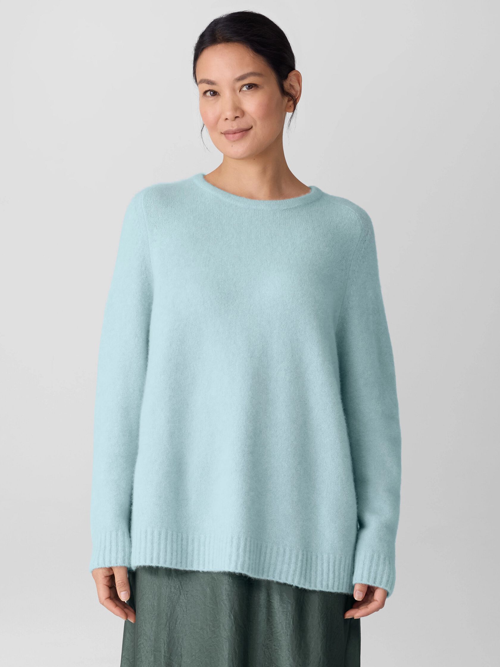 Cashmere Silk Boucle Bliss Crew Neck Long Top