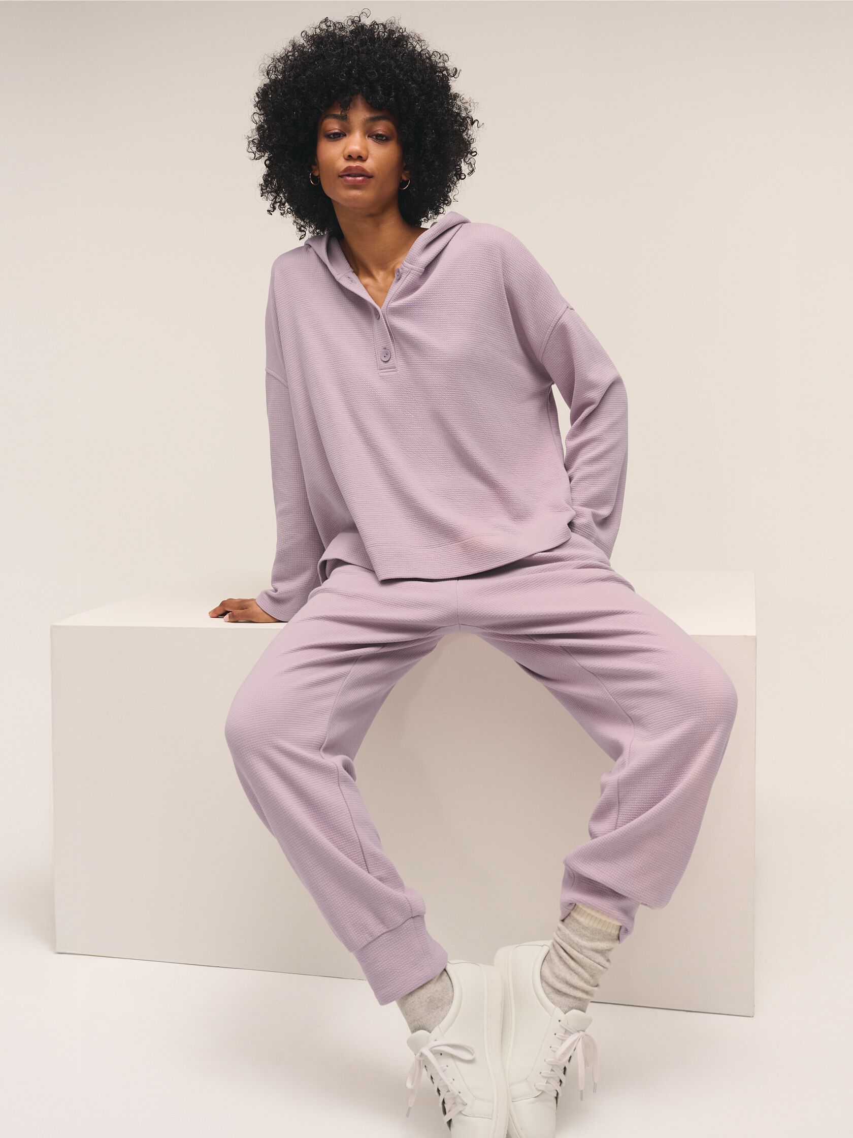 Waffle Cotton Blend Doubleknit Hooded Top