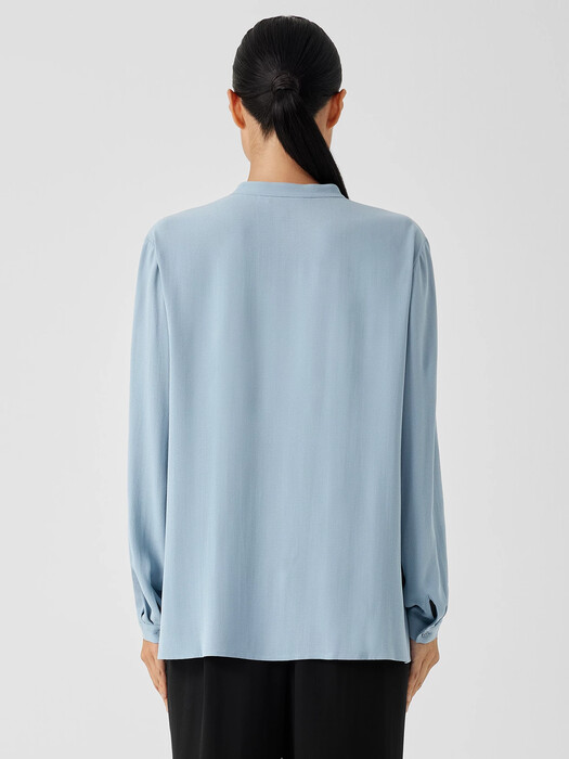 Silk Georgette Crepe Mandarin Collar Shirt