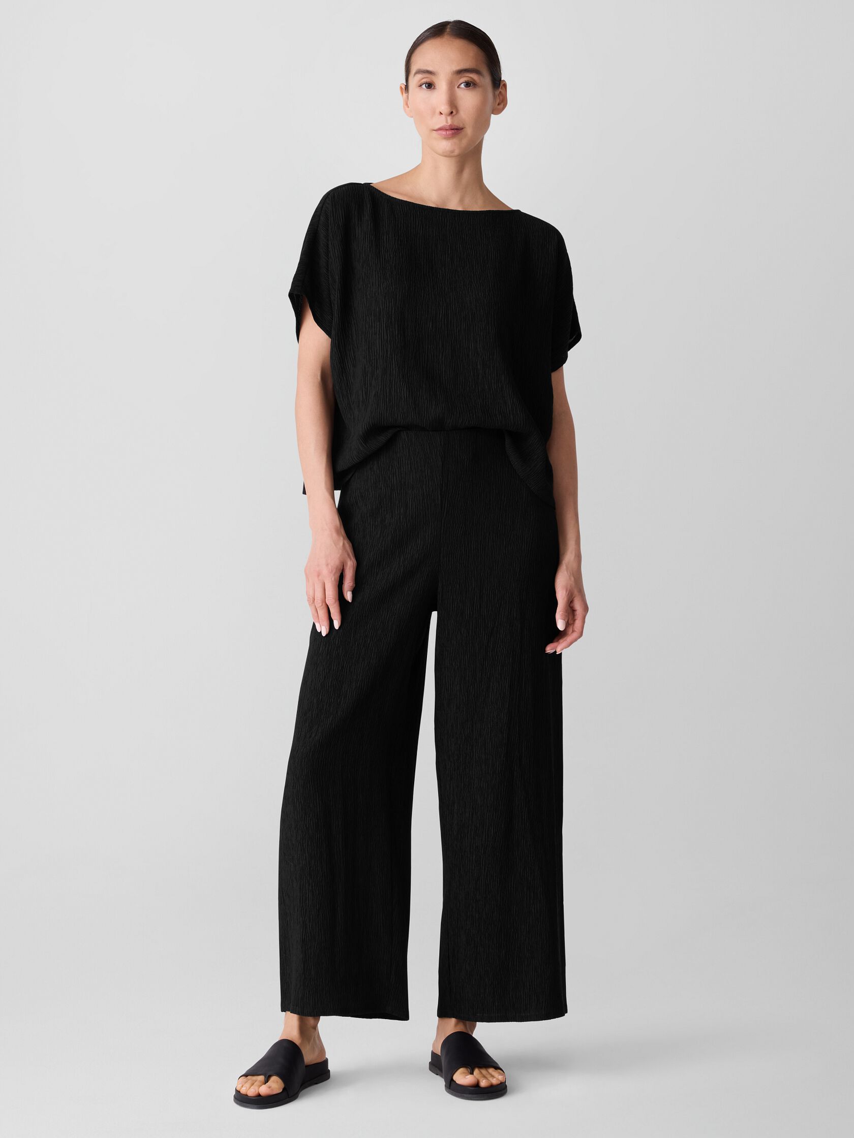 Woven Plissé Wide-Leg Pant