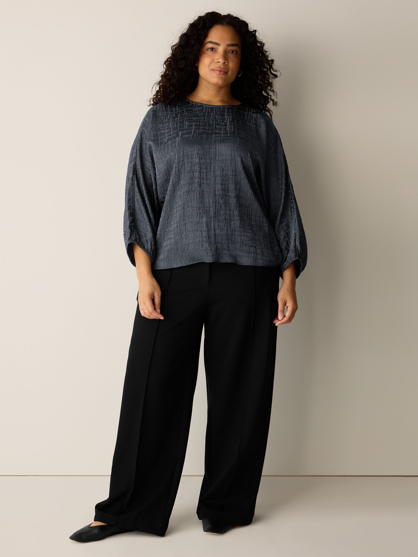 Dimensional Silk Jacquard Round Neck Top