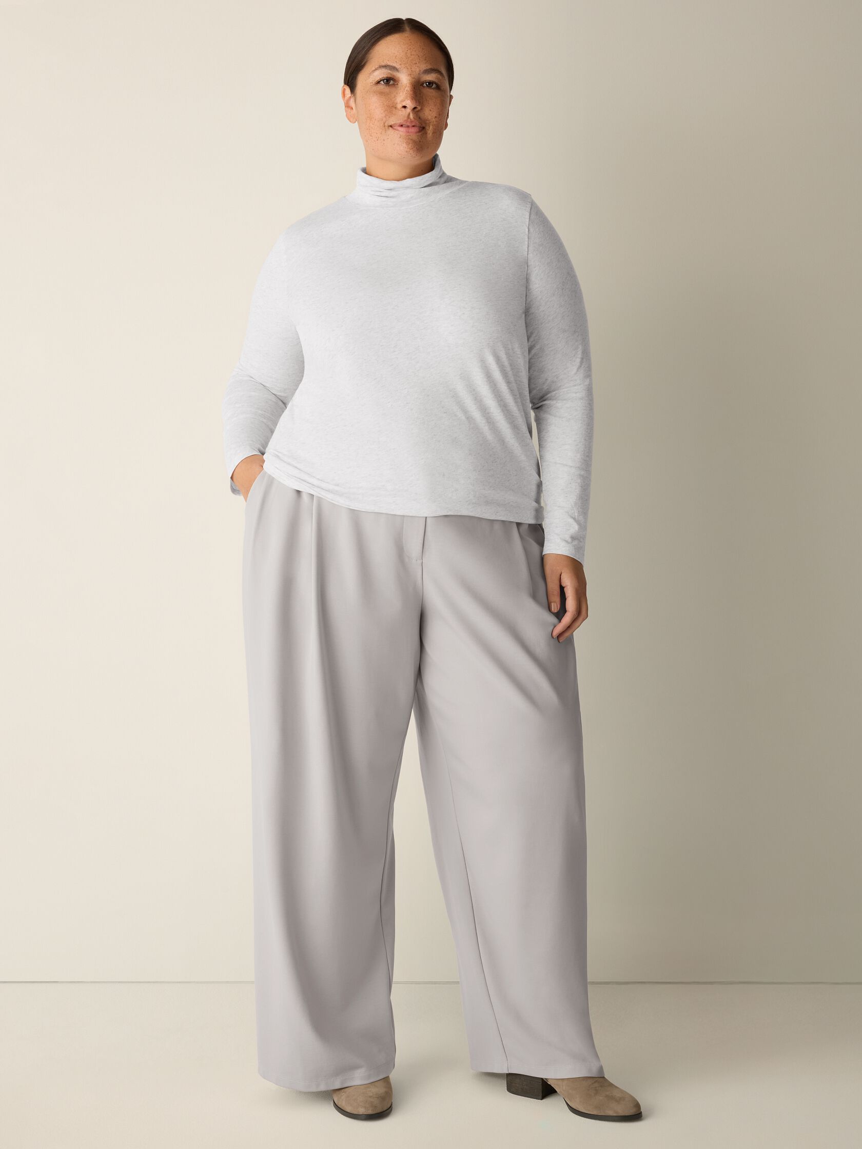 Mélange Sheer Cotton Blend Knit Turtleneck Top