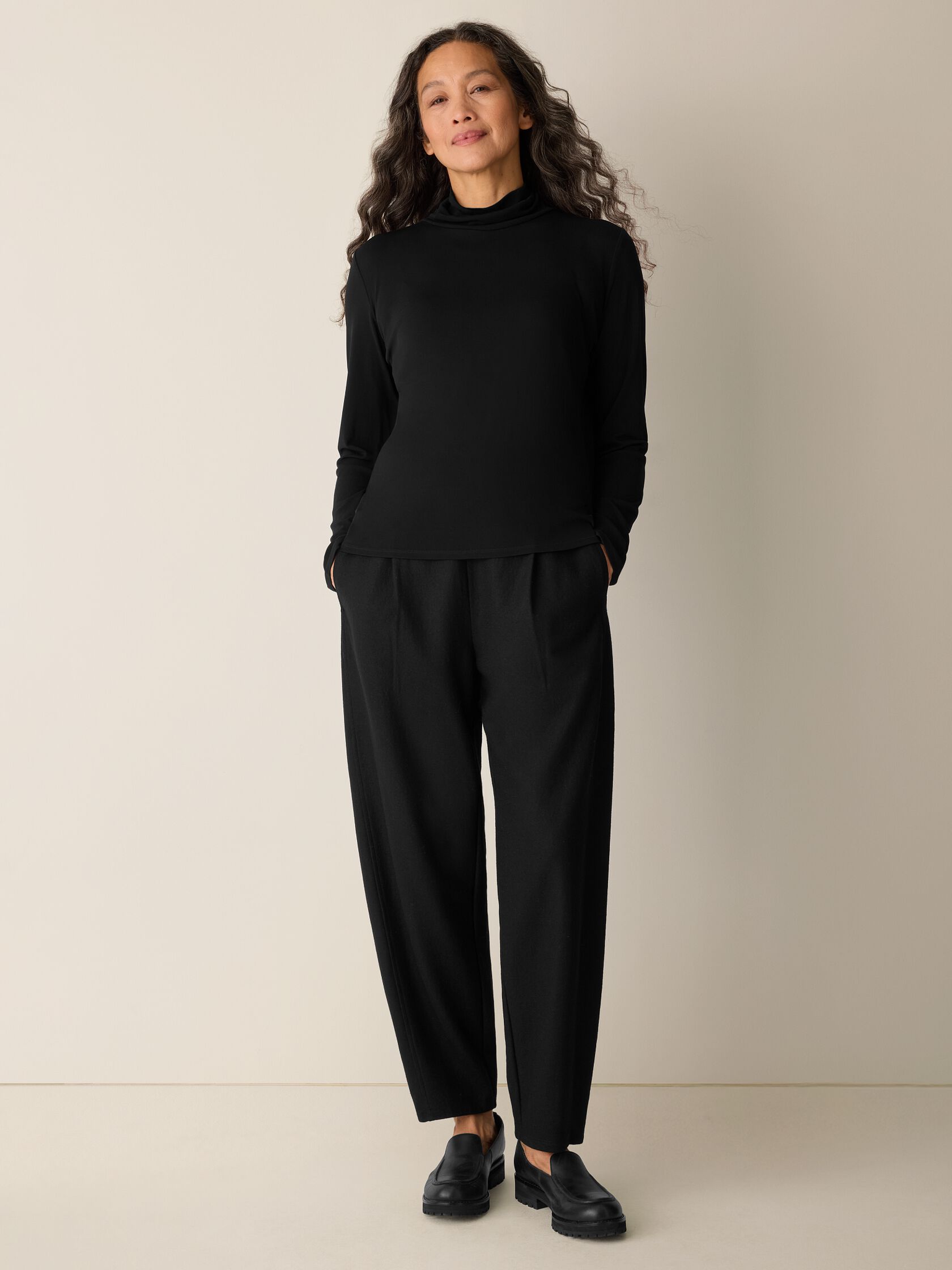Stretch Silk Jersey Turtleneck Top