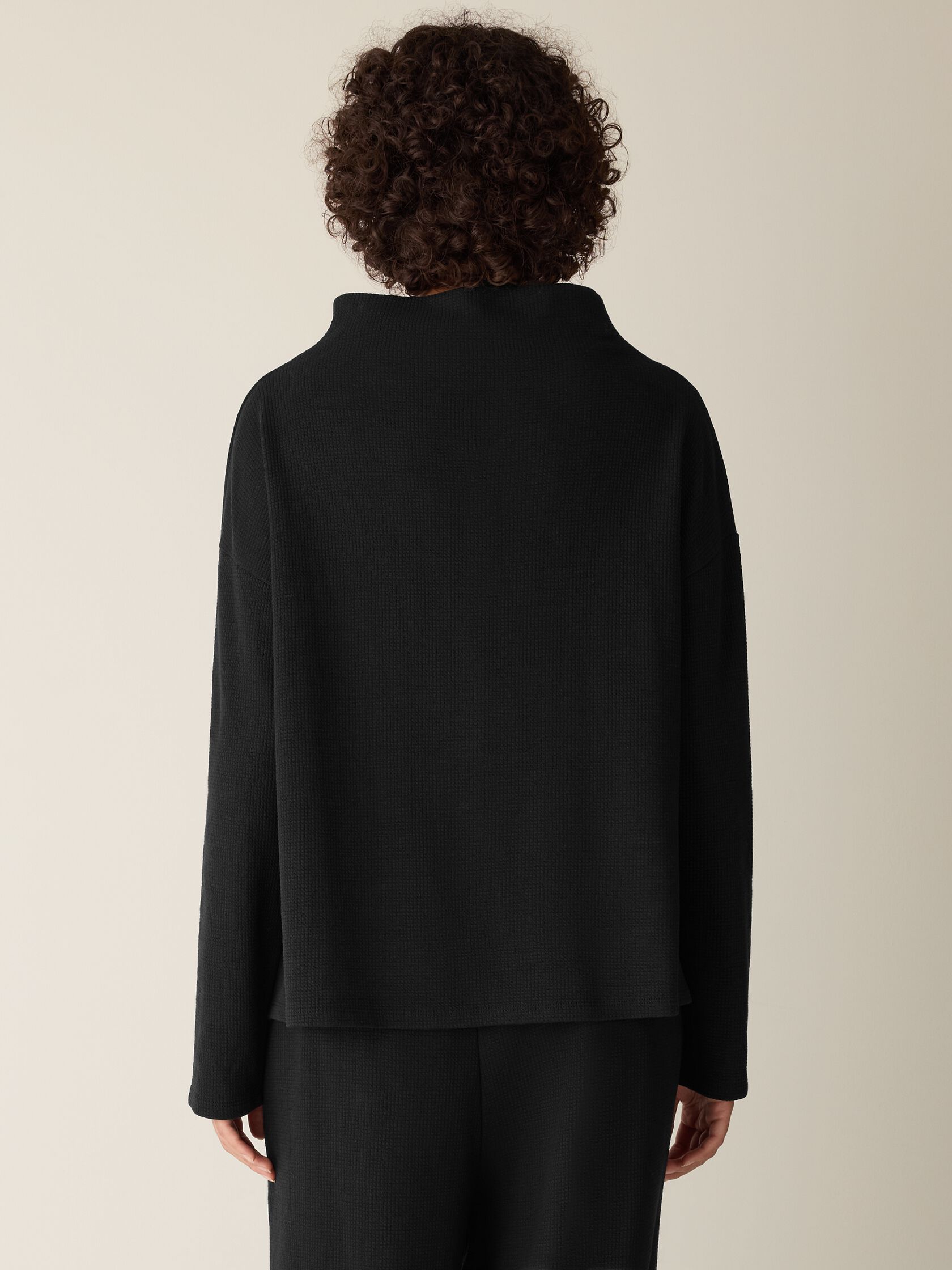 Waffle Cotton Blend Doubleknit Funnel Neck Box-Top