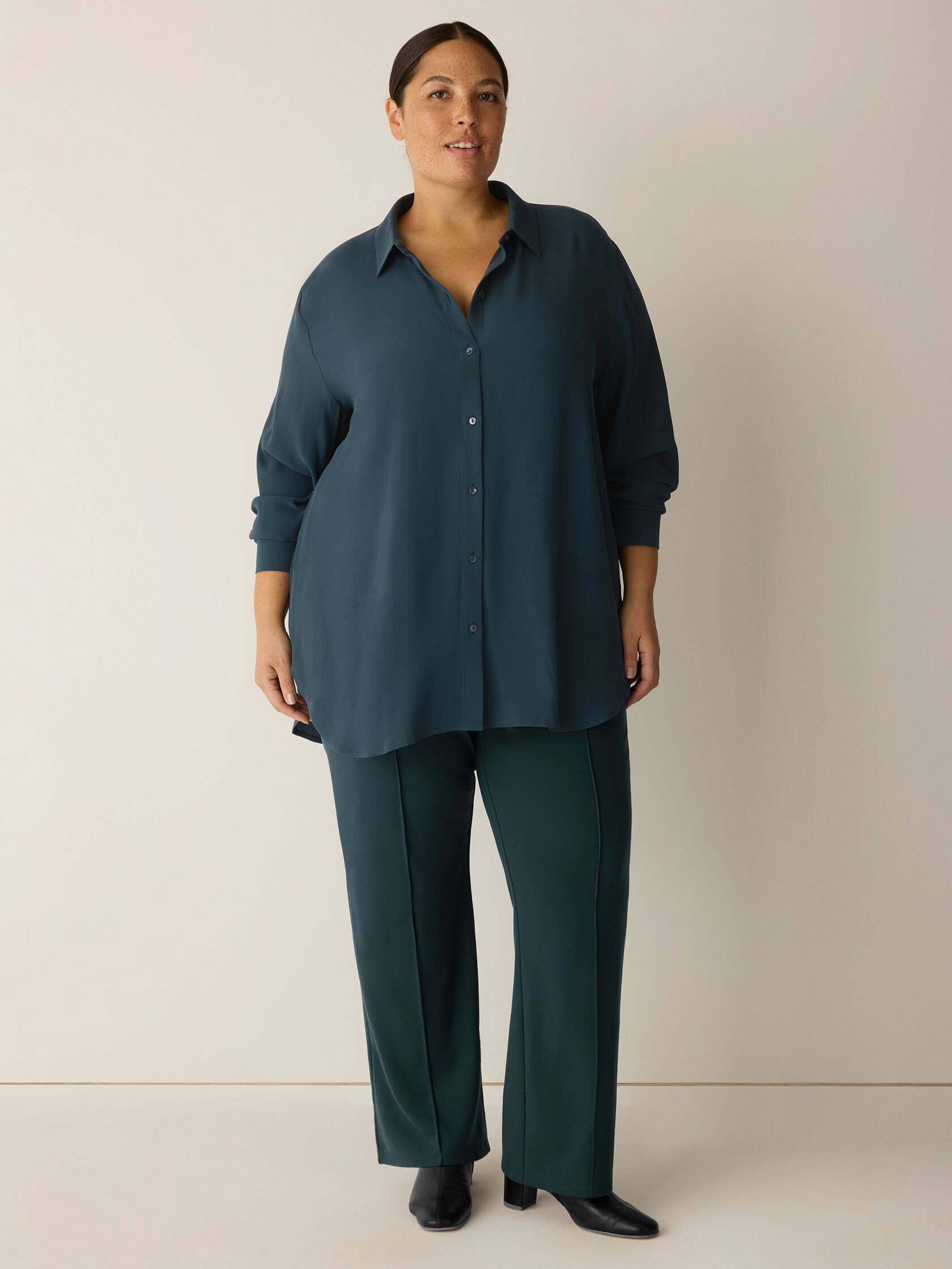 Silk Georgette Crepe Classic Collar Shirt