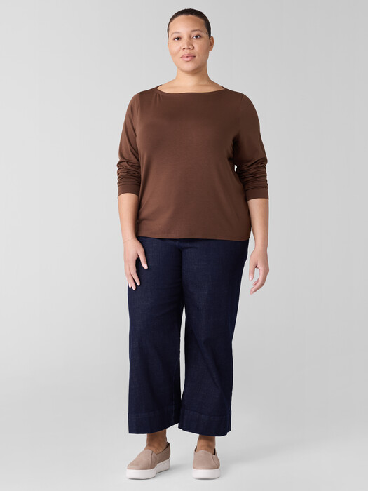 Fine Stretch Jersey Knit Bateau Neck Top