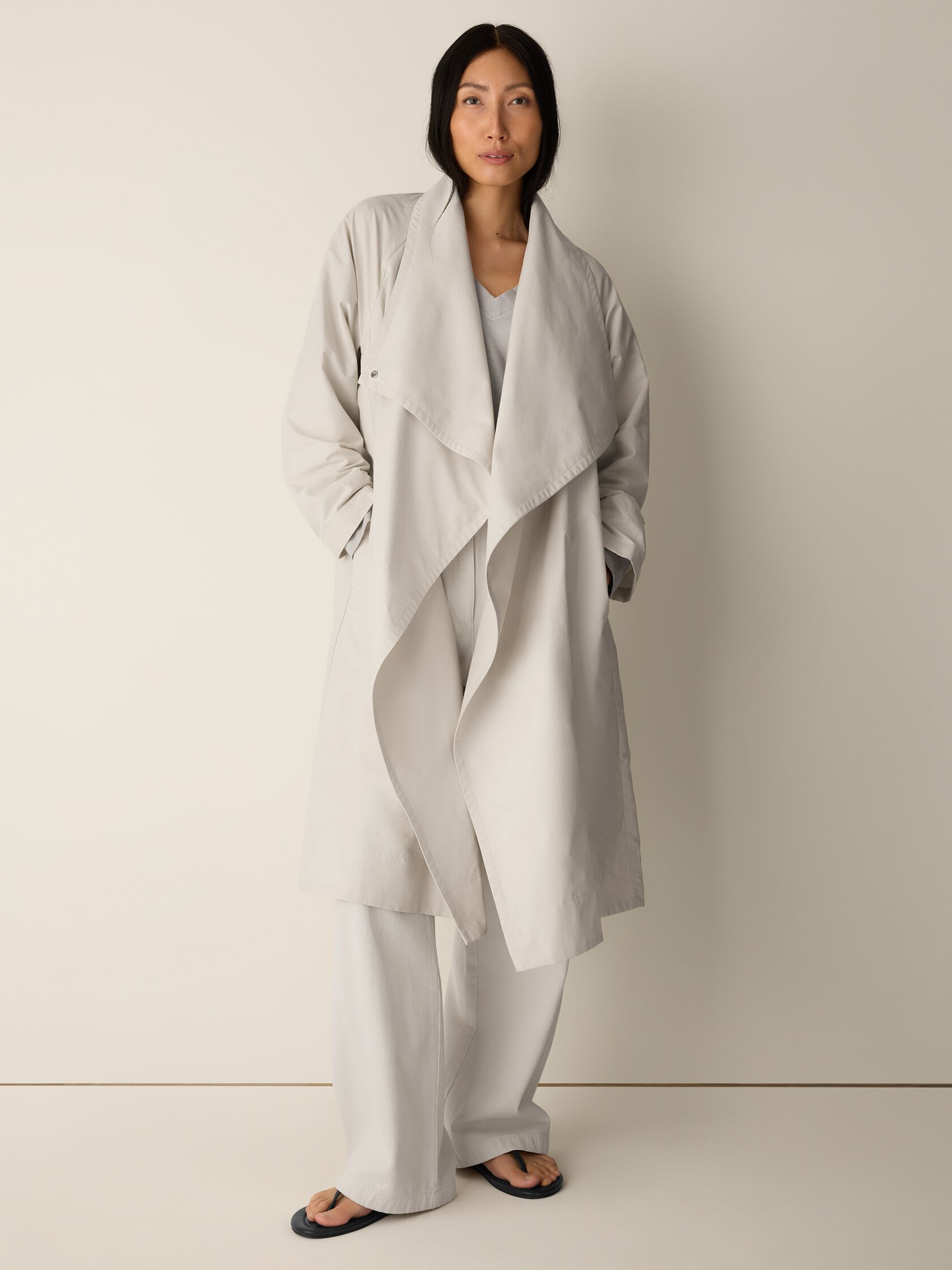 Light Cotton Nylon Drape Neck Coat