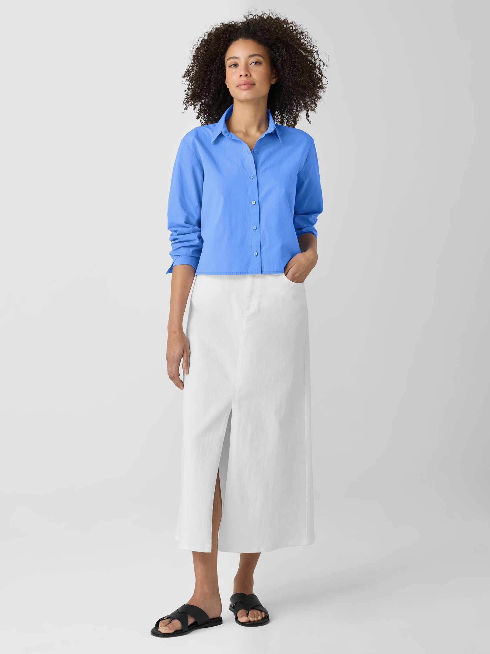 Washed Organic Cotton Poplin Classic Collar Short Shirt