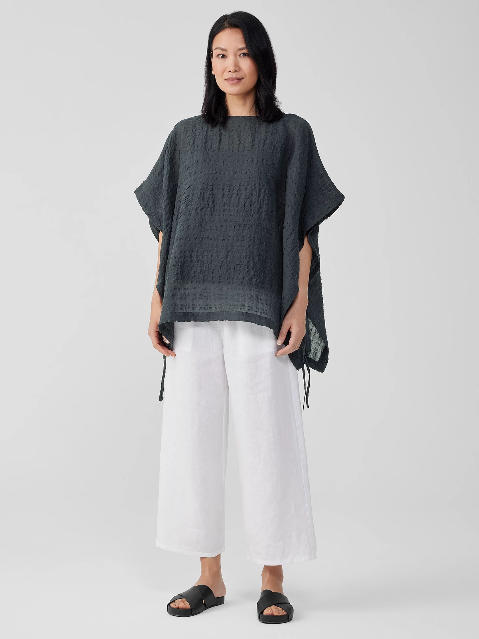 Linen Cotton Sheer Check Poncho