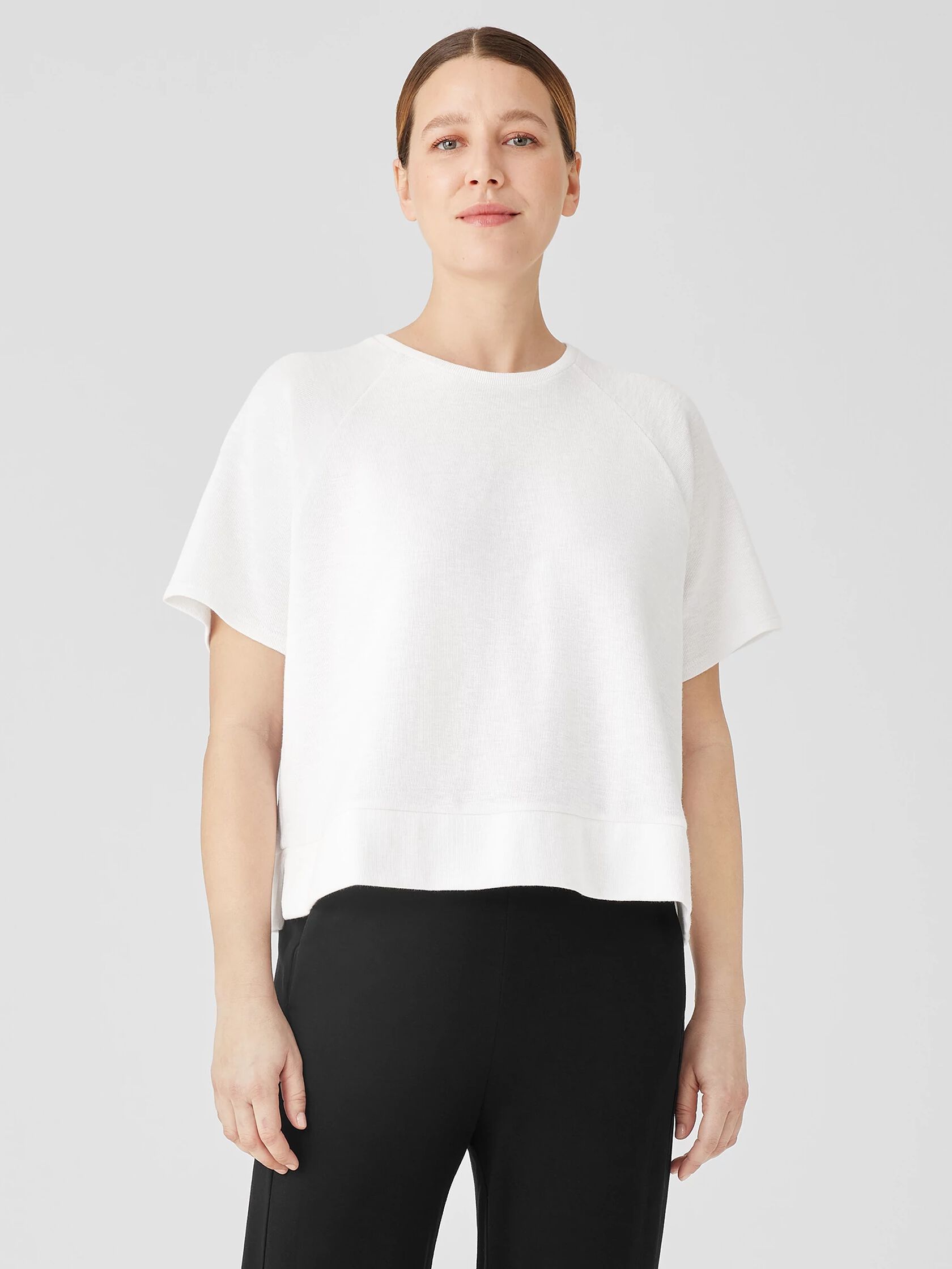 Organic Cotton Slubby Rib Knit Elbow-Sleeve Top