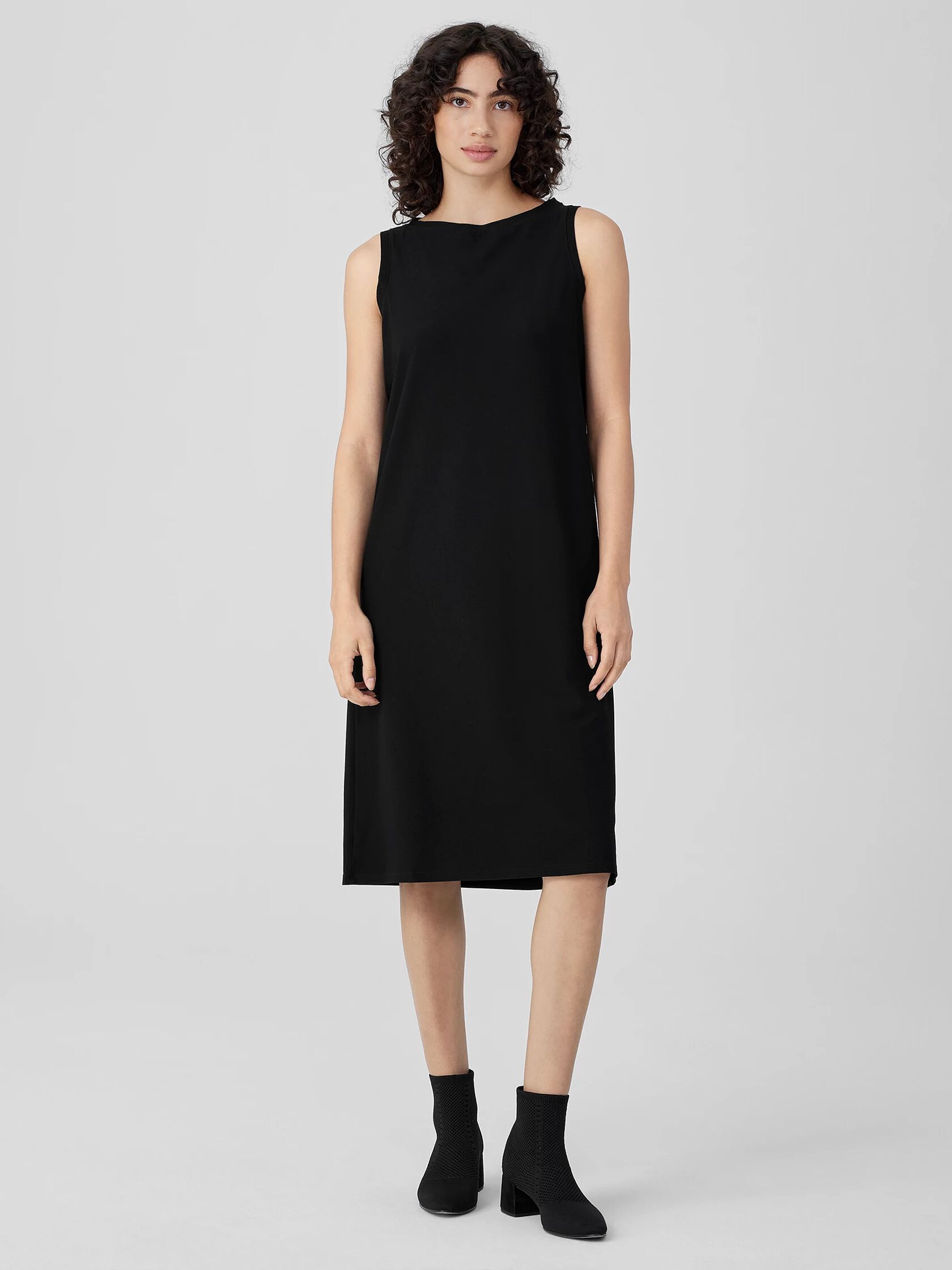 Washable Stretch Crepe Bateau Neck Dress