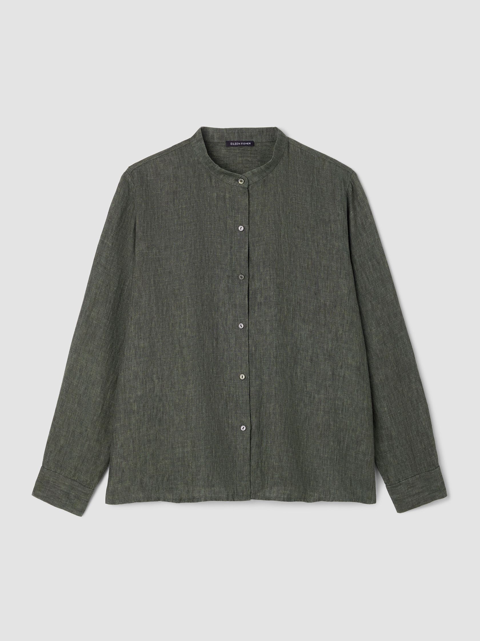 Washed Organic Linen Délavé Band Collar Shirt