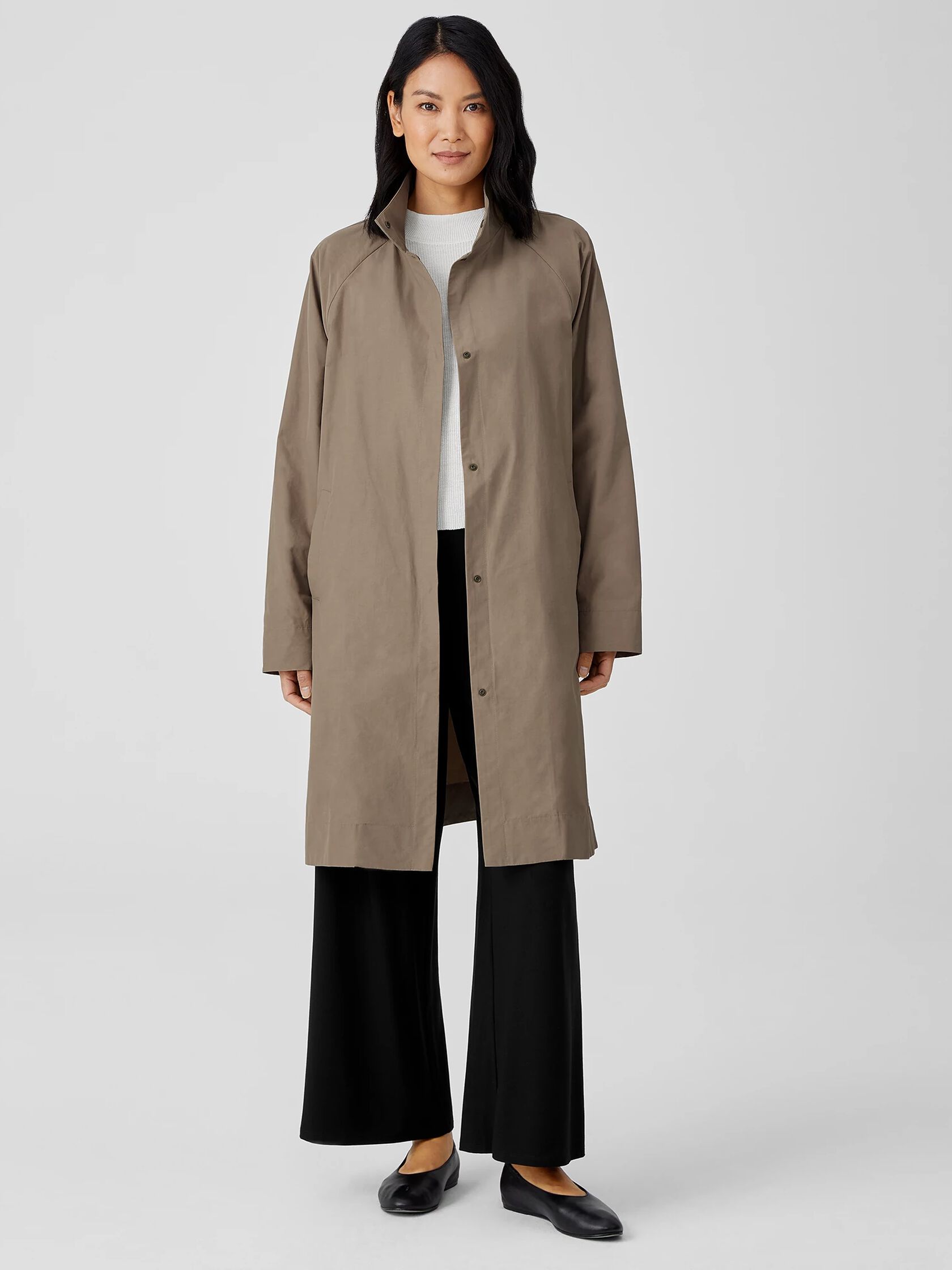 Light Organic Cotton Nylon Stand Collar Coat