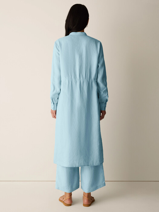 eileen fisher band collar linen dress EILEEN FISHER Puckered Organic-Linen Mandarin-Collar Dress