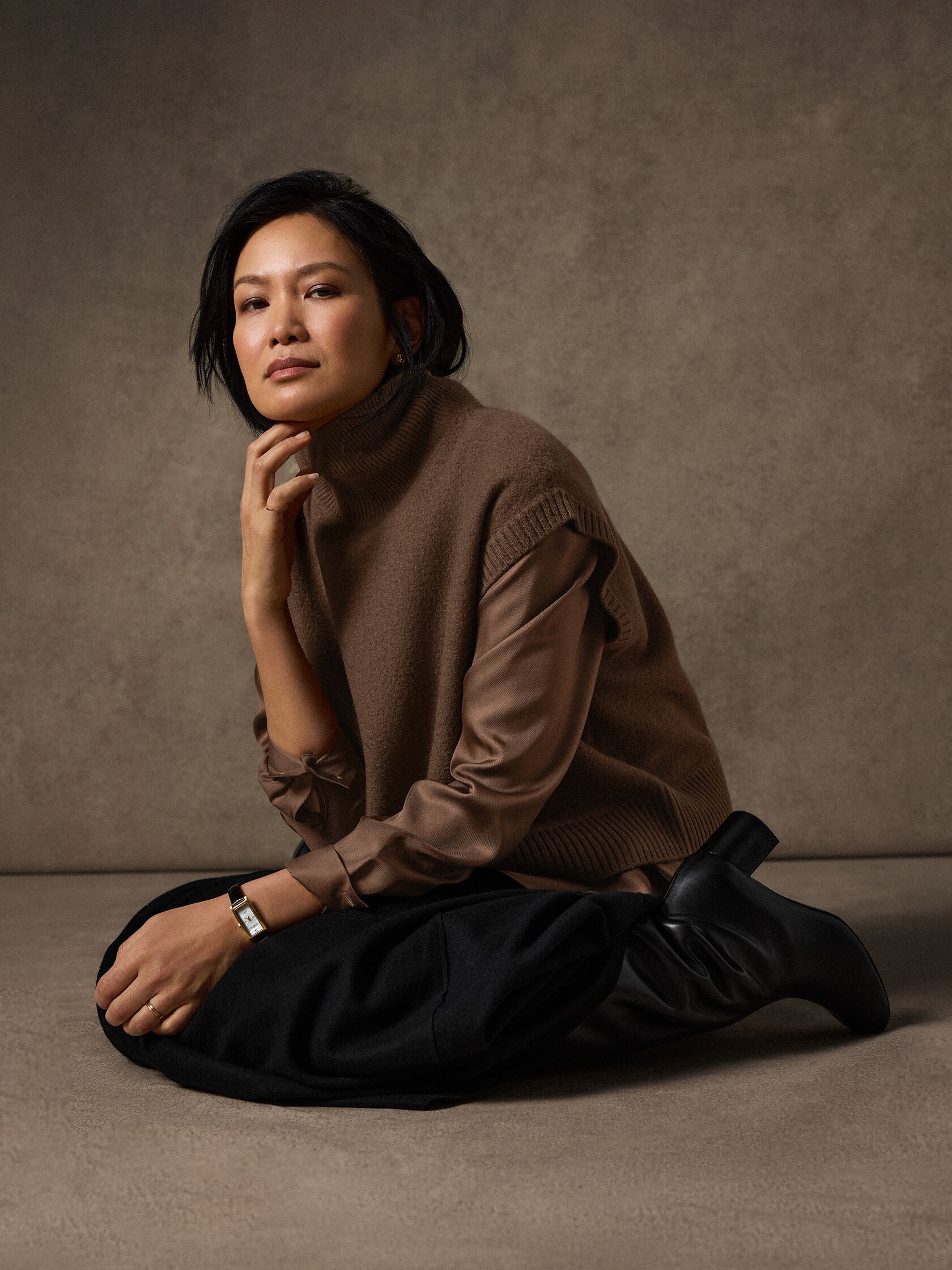 Fine Felted Wool Turtleneck Top in Regenerative Wool