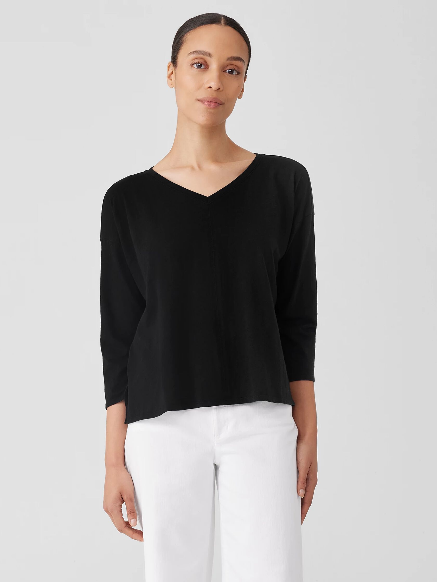 Organic Cotton Slub V-Neck Top